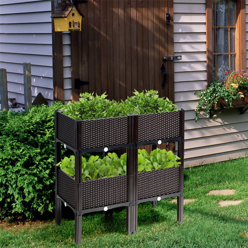 Costway 16" x 17.5" Black & Brown Raised Garden Planter Boxes, 4ct.