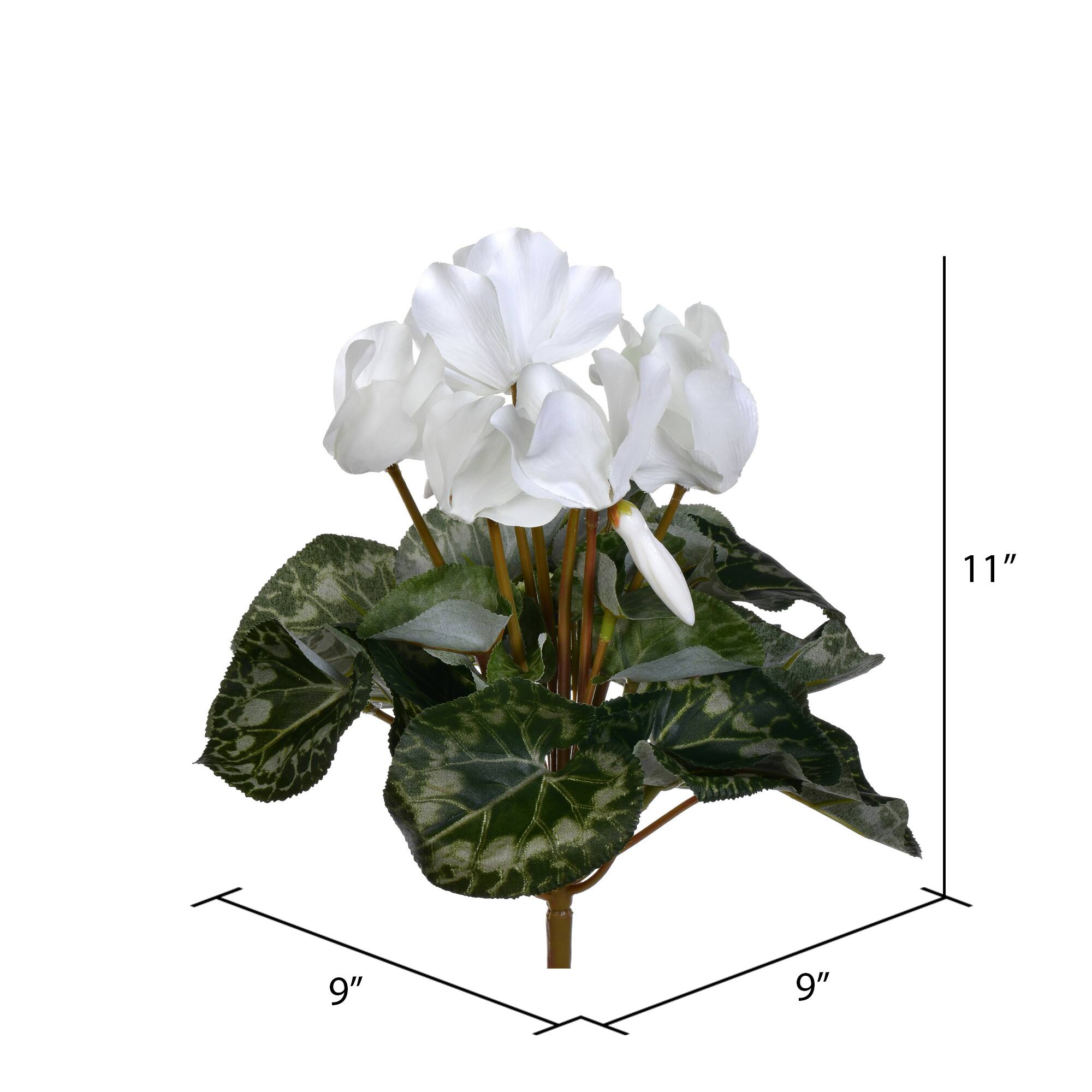 11" White Artificial Polyester Cyclamen Bush