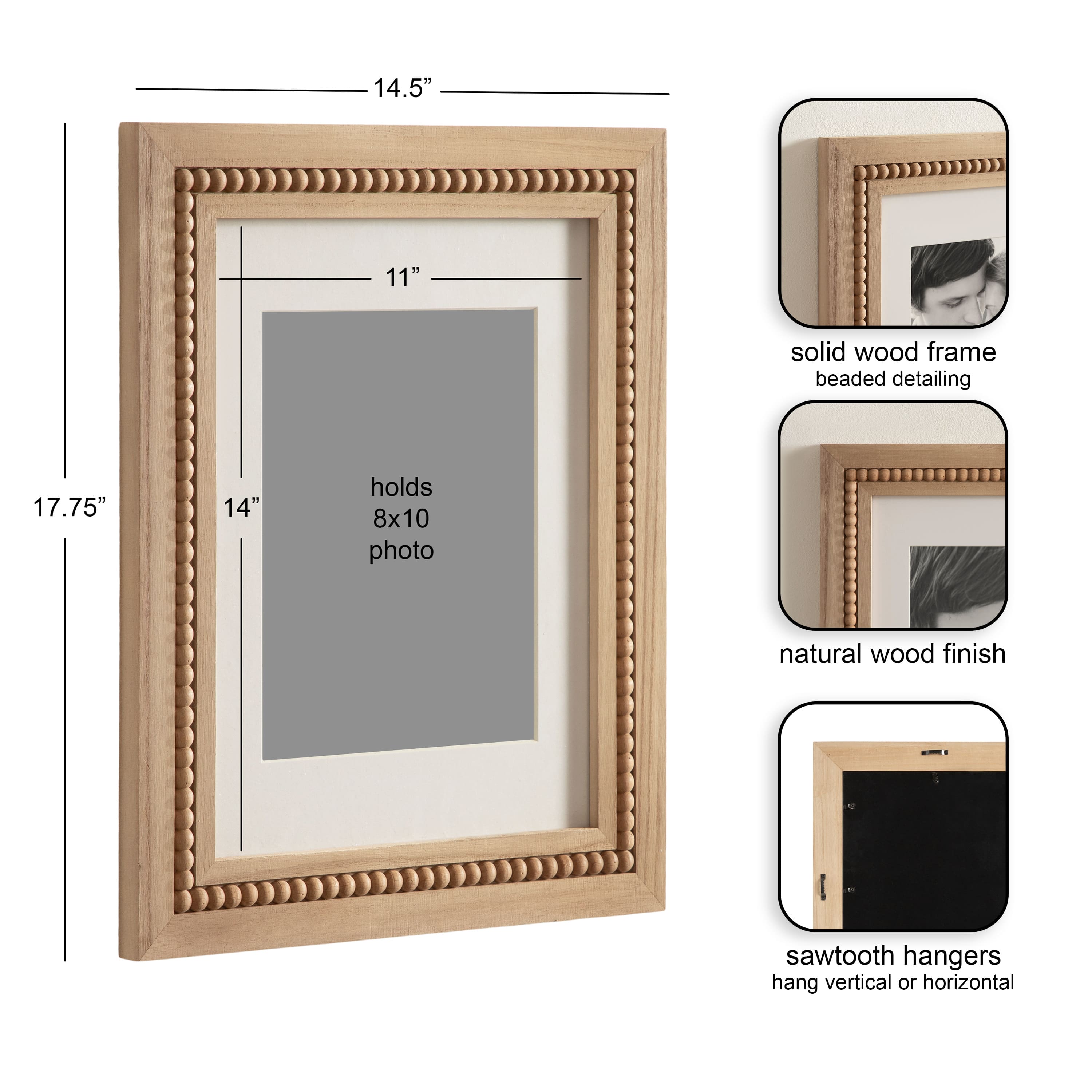 Kate and Laurel 11" x 14" Natural Brown Sorell Photo Frames with 8" x 10" Mat, 2ct.