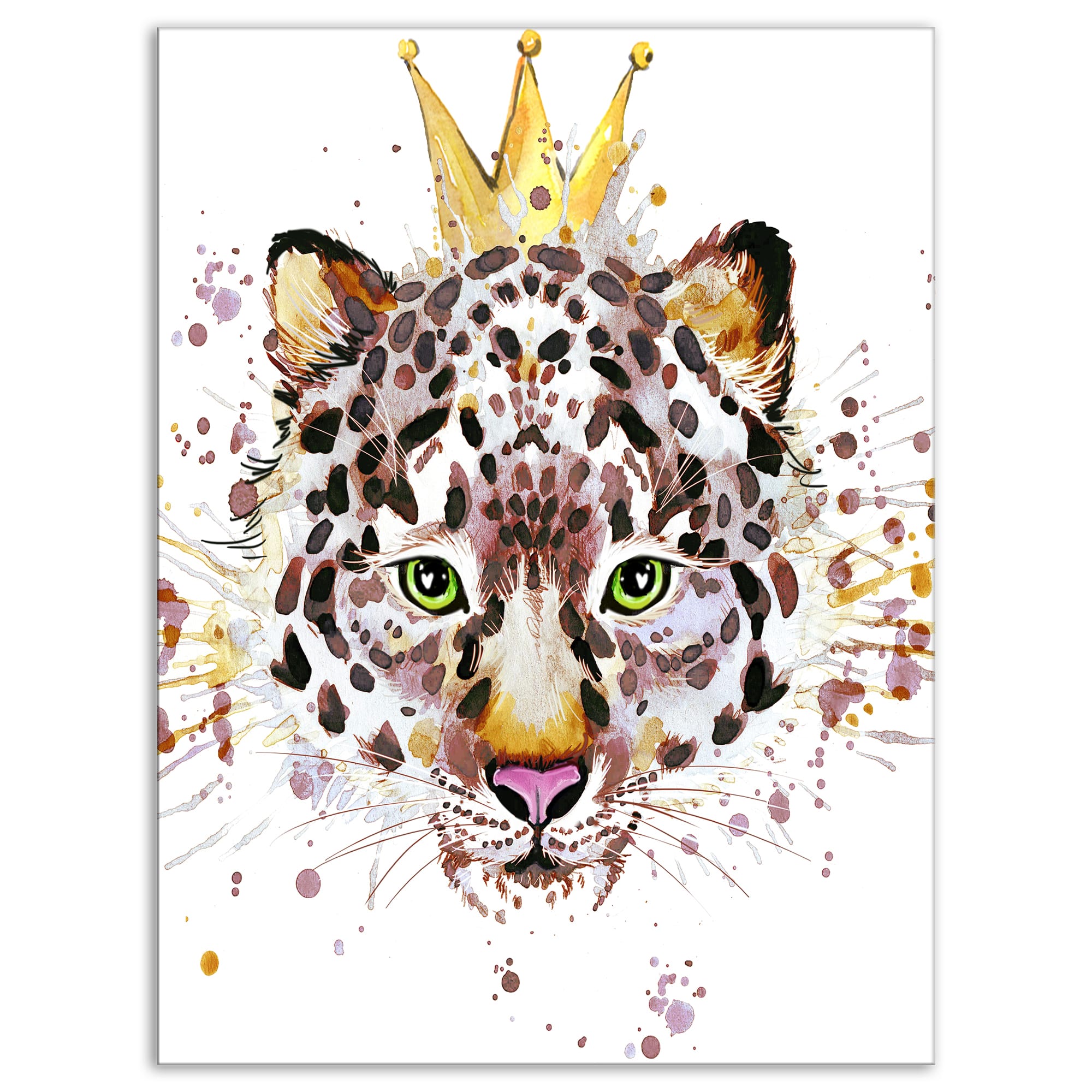 Designart - Leopard Head with Golden Crown - Contemporary Animal Art Canvas