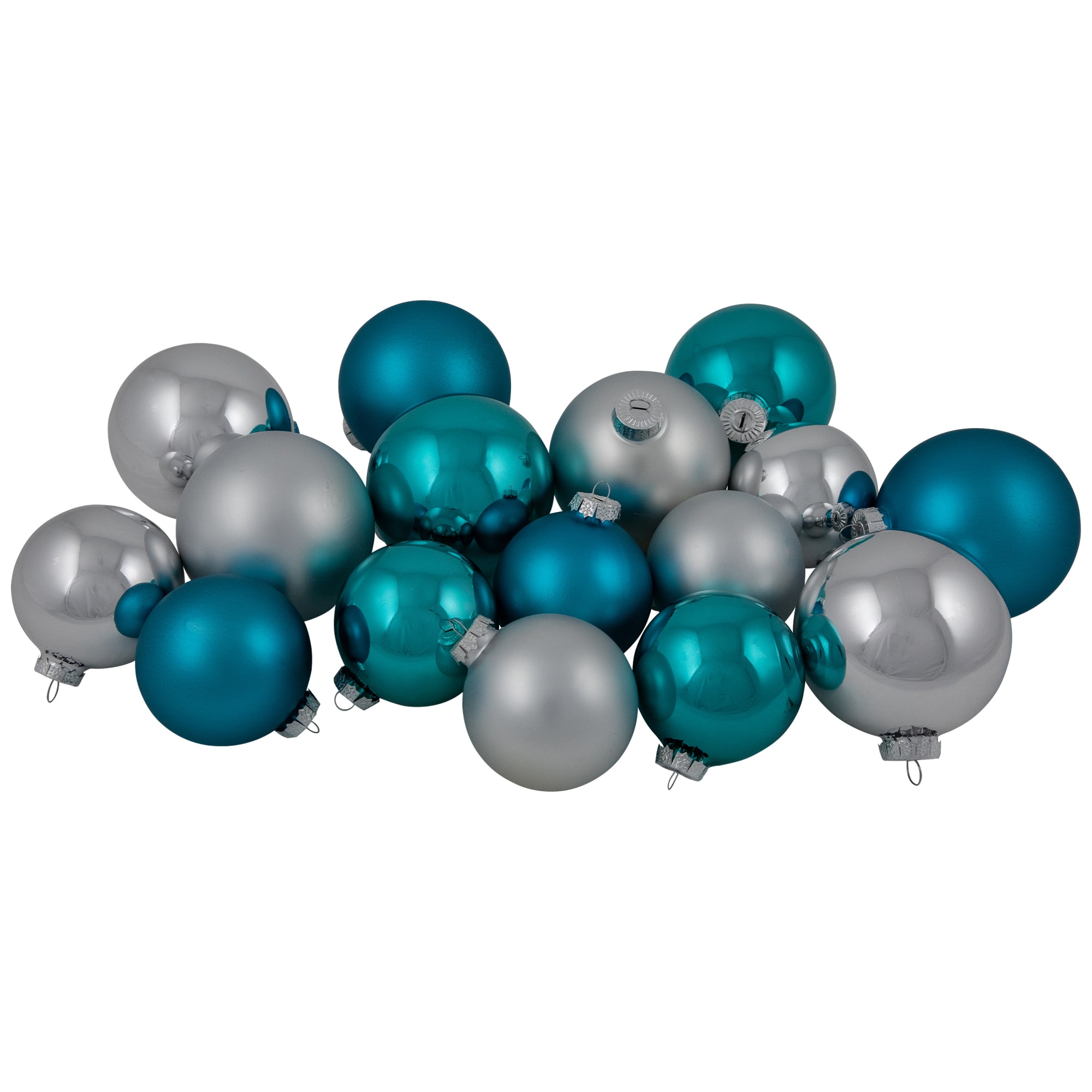 Northlight Turquoise & Silver 2-Finish Glass Christmas Ball Ornaments Set in Turquoise/Silver | Michaels®
