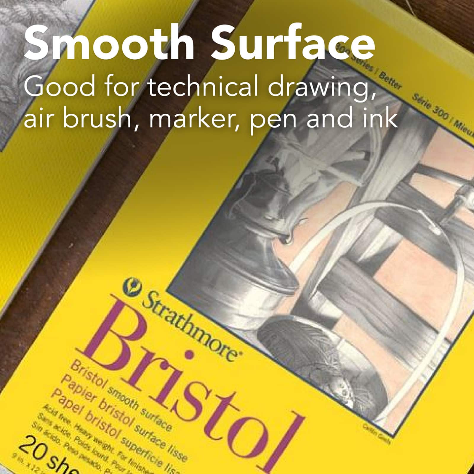 Strathmore Bristol Paper Pad, 300 Series, Tape-Bound, 20 Sheets, Smooth, 9" x 12"