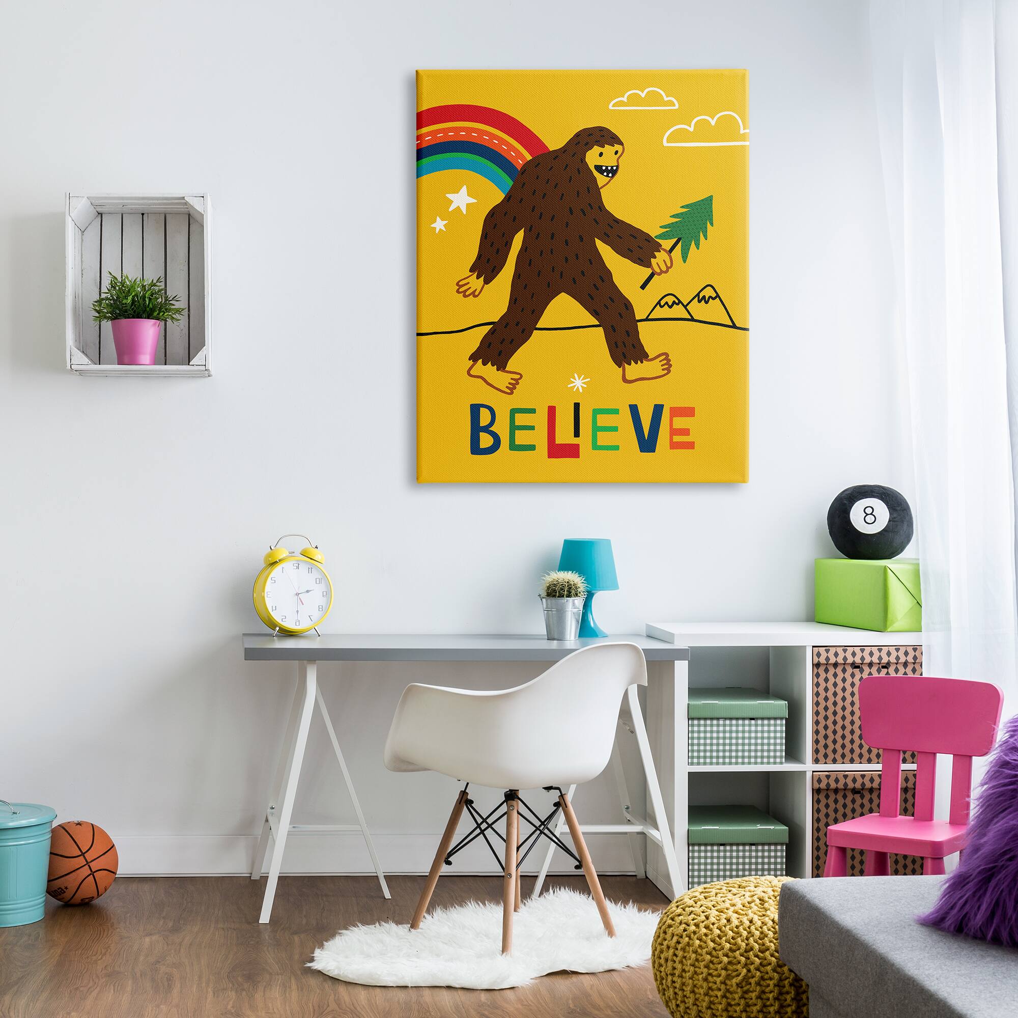 Stupell Industries Whimsical Believe Phrase Happy Smiling Big Foot Wall Art