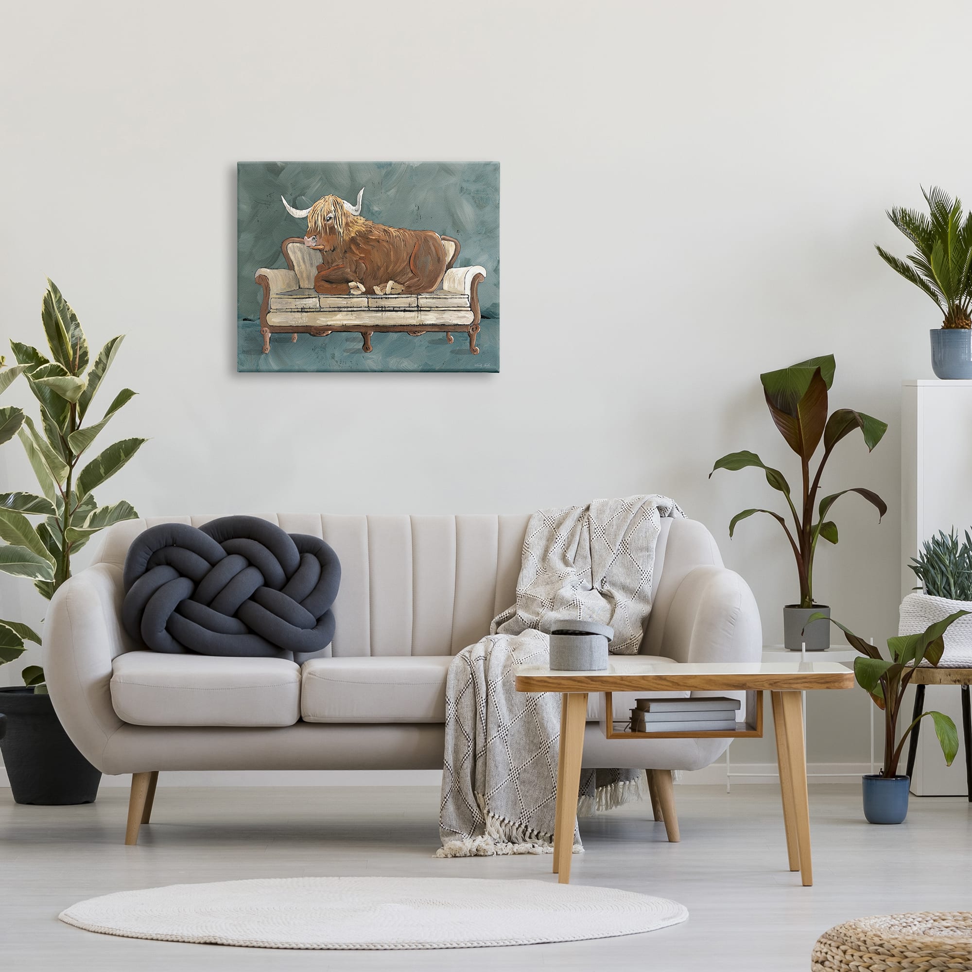 Stupell Industries Shaggy Cattle Resting Living Room Couch Green Gray Canvas Wall Art