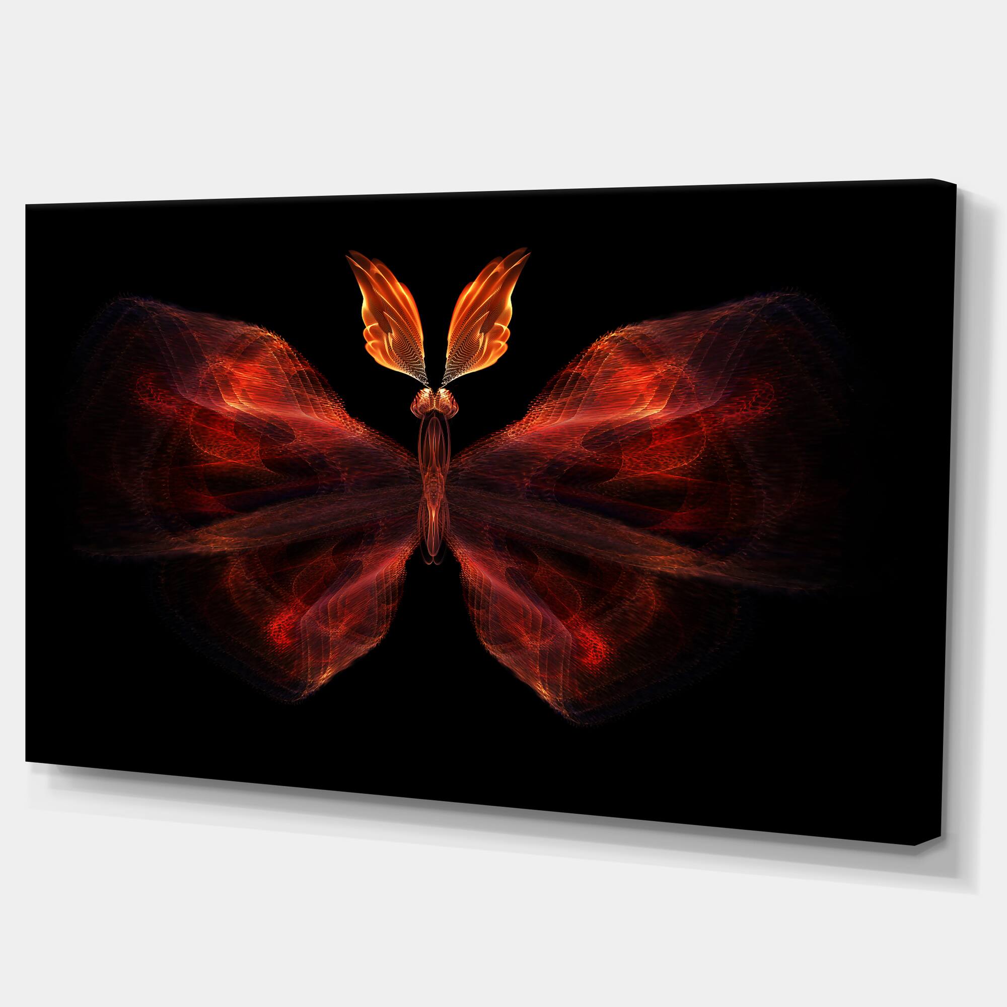 Designart - Red Fractal Butterfly in Dark - Abstract Canvas Art Print