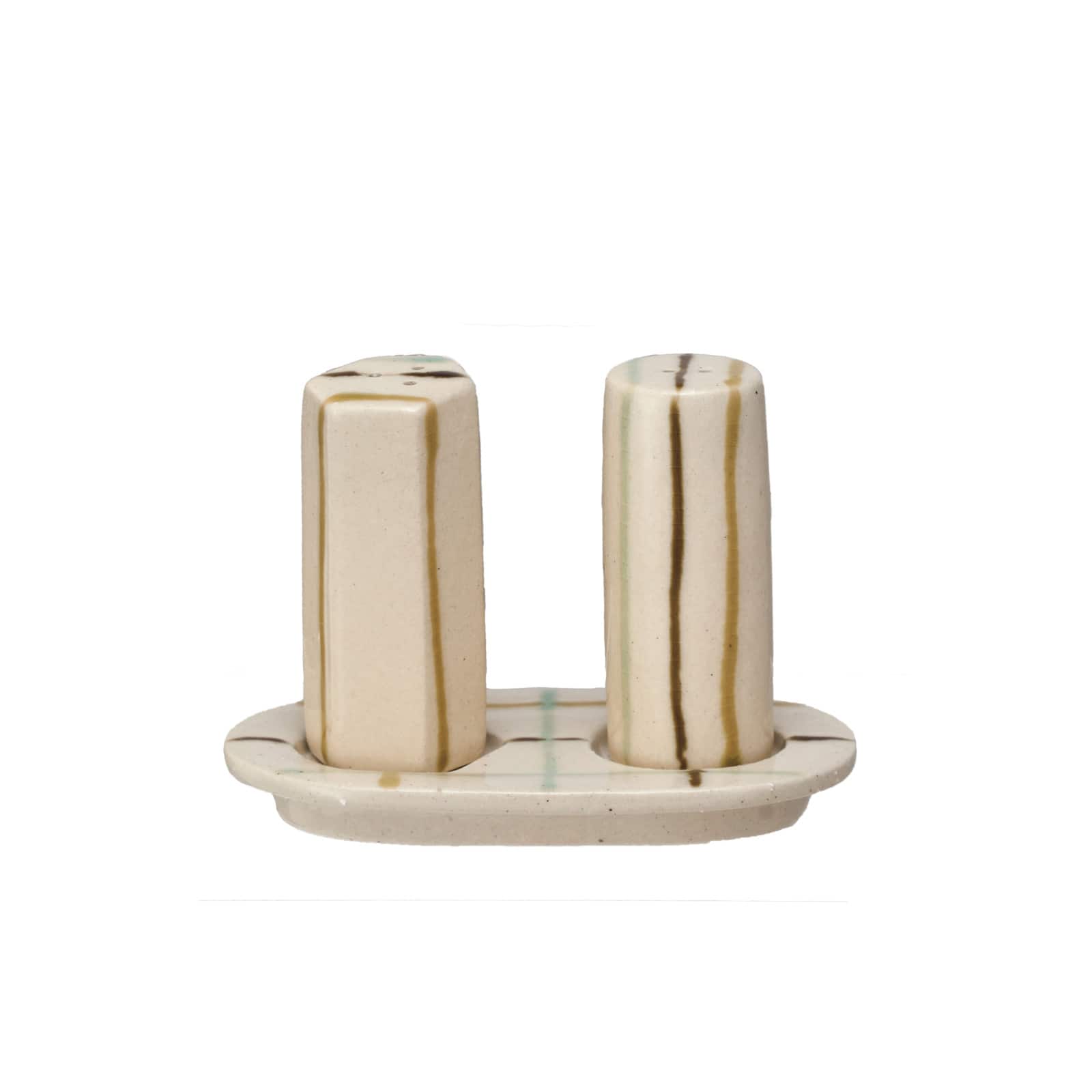 Hello Honey® Multicolor Artisanal Harmony Salt & Pepper Shaker Set on a Tray