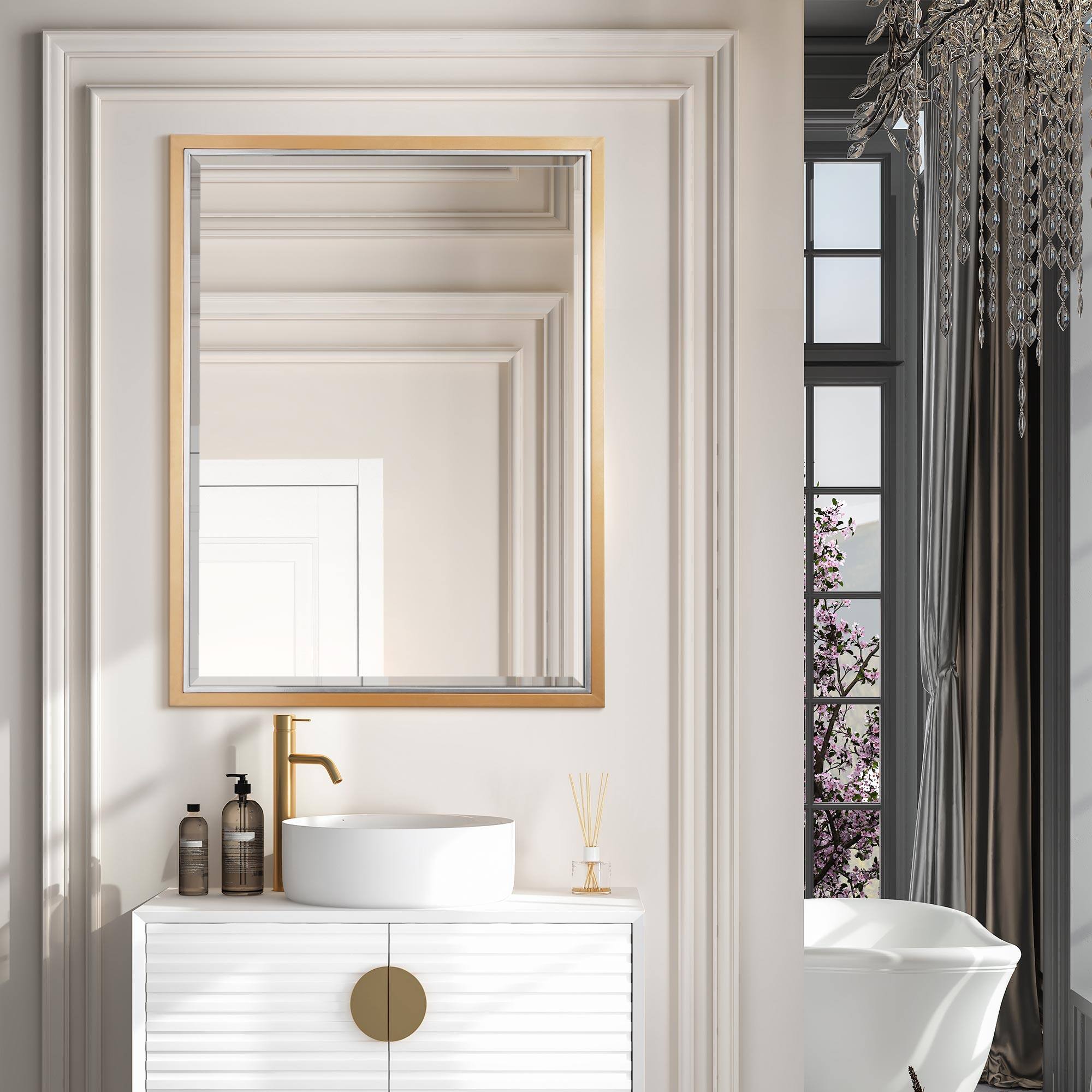 Brushed Brass/Chrome Metal Framed Beveled Edge Wall Mirror - 30" x 40"