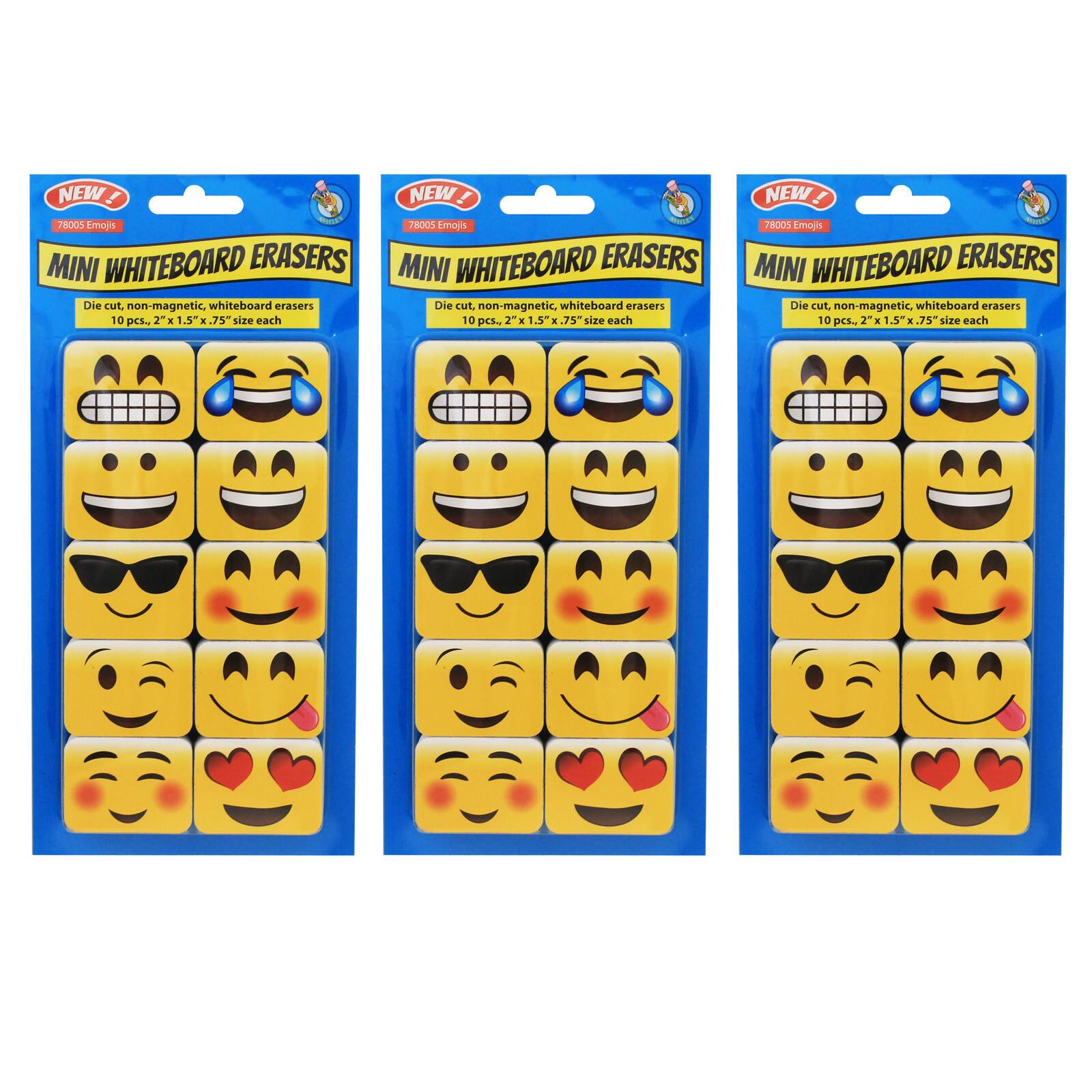 Ashley Productions Non-Magnetic Mini Emotions Icons Whiteboard Erasers, 3 Packs of 10