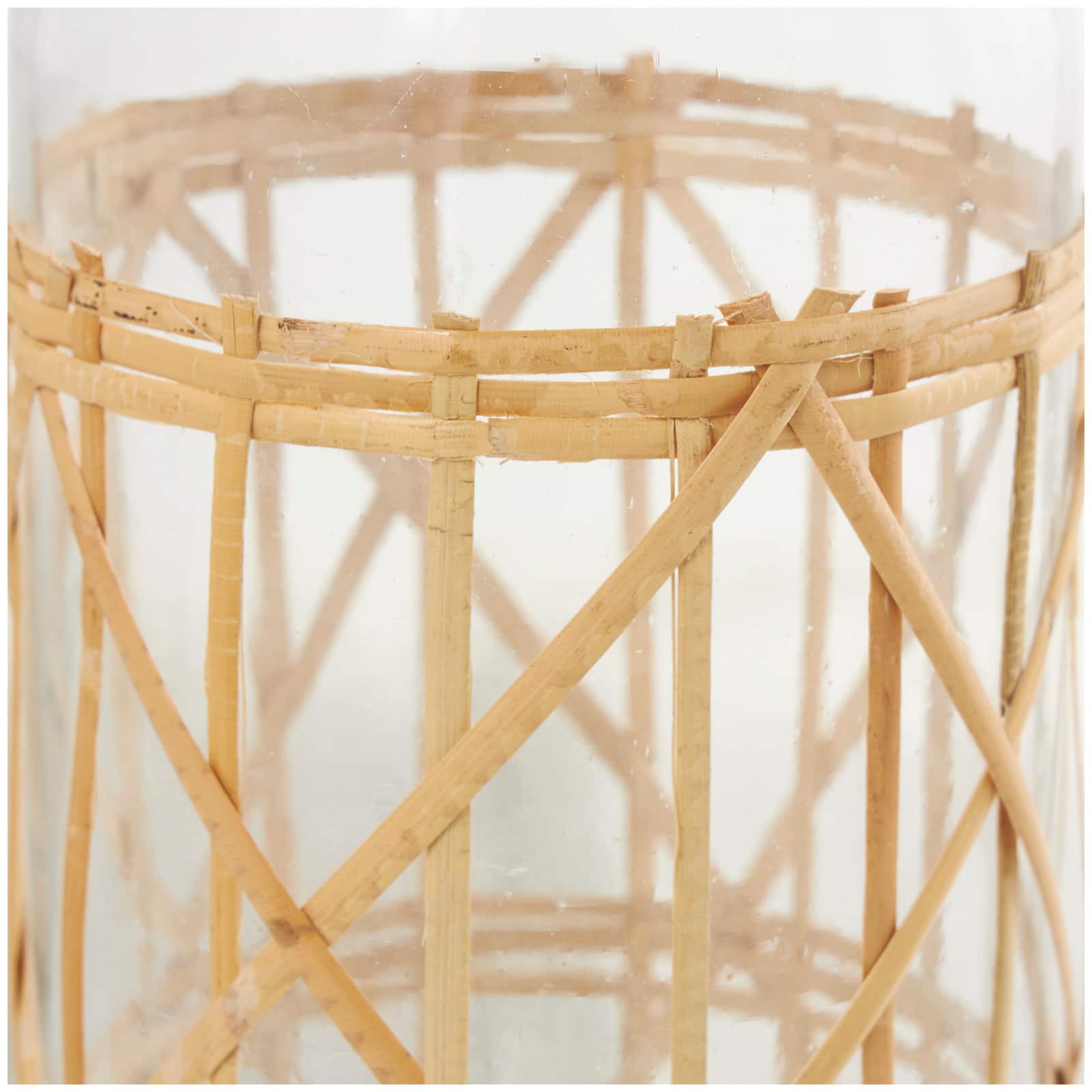 27" Clear Glass Handmade Tall Vase with Light Brown Rattan Woven Body & Neck