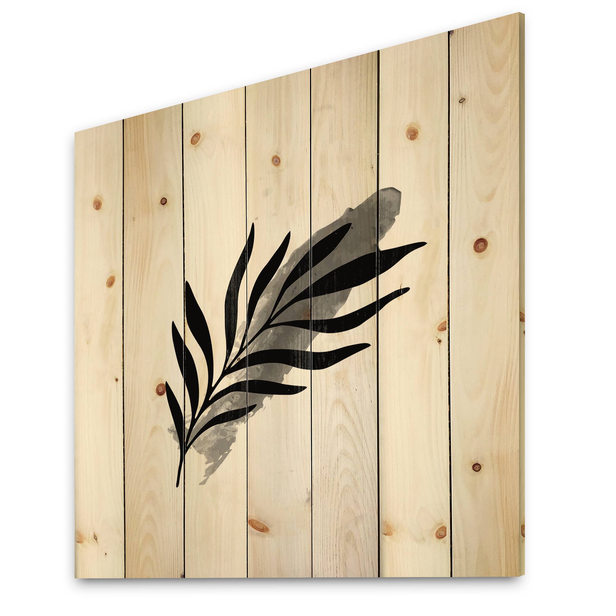 Designart - Abstract Tropical Leaf I - Modern Print on Natural Pine Wood
