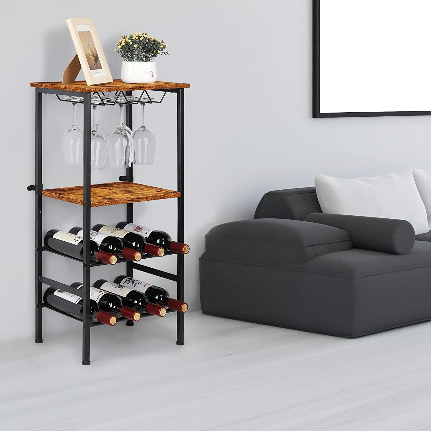Rustic Brown Freestanding Industrial Wood Wine Rack