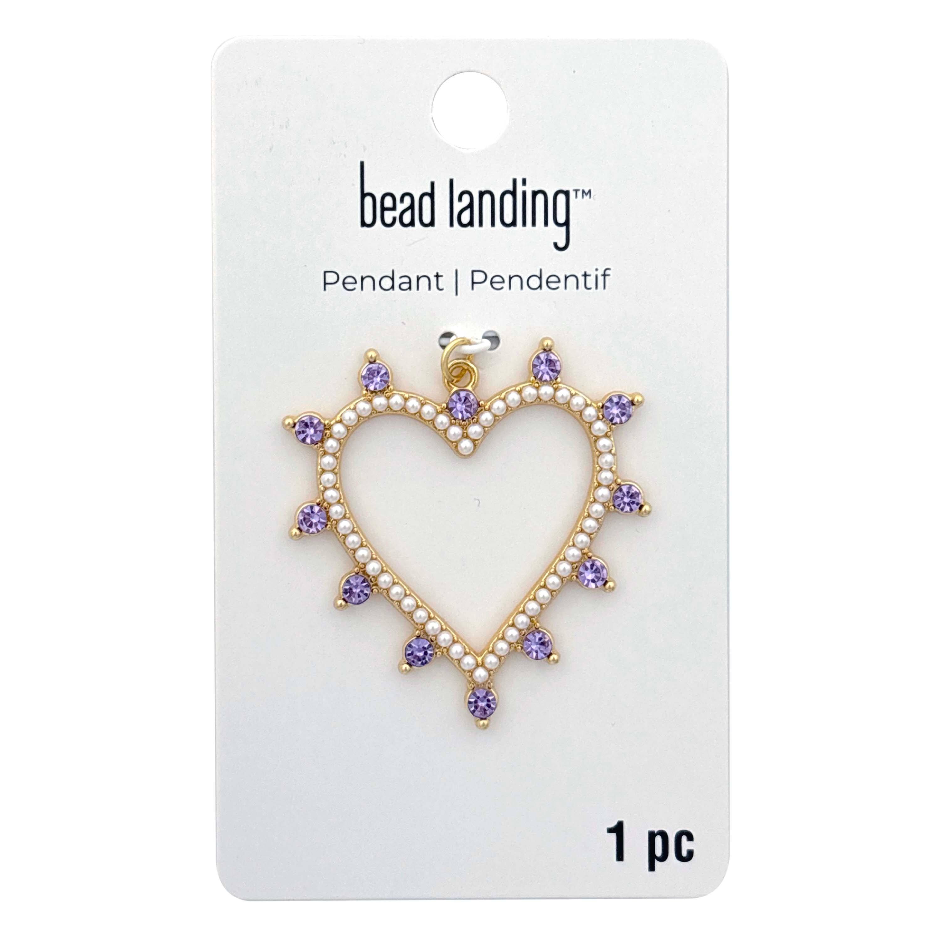 Gold, Rhinestone & Pearl Metal Heart Pendant by Bead Landing™