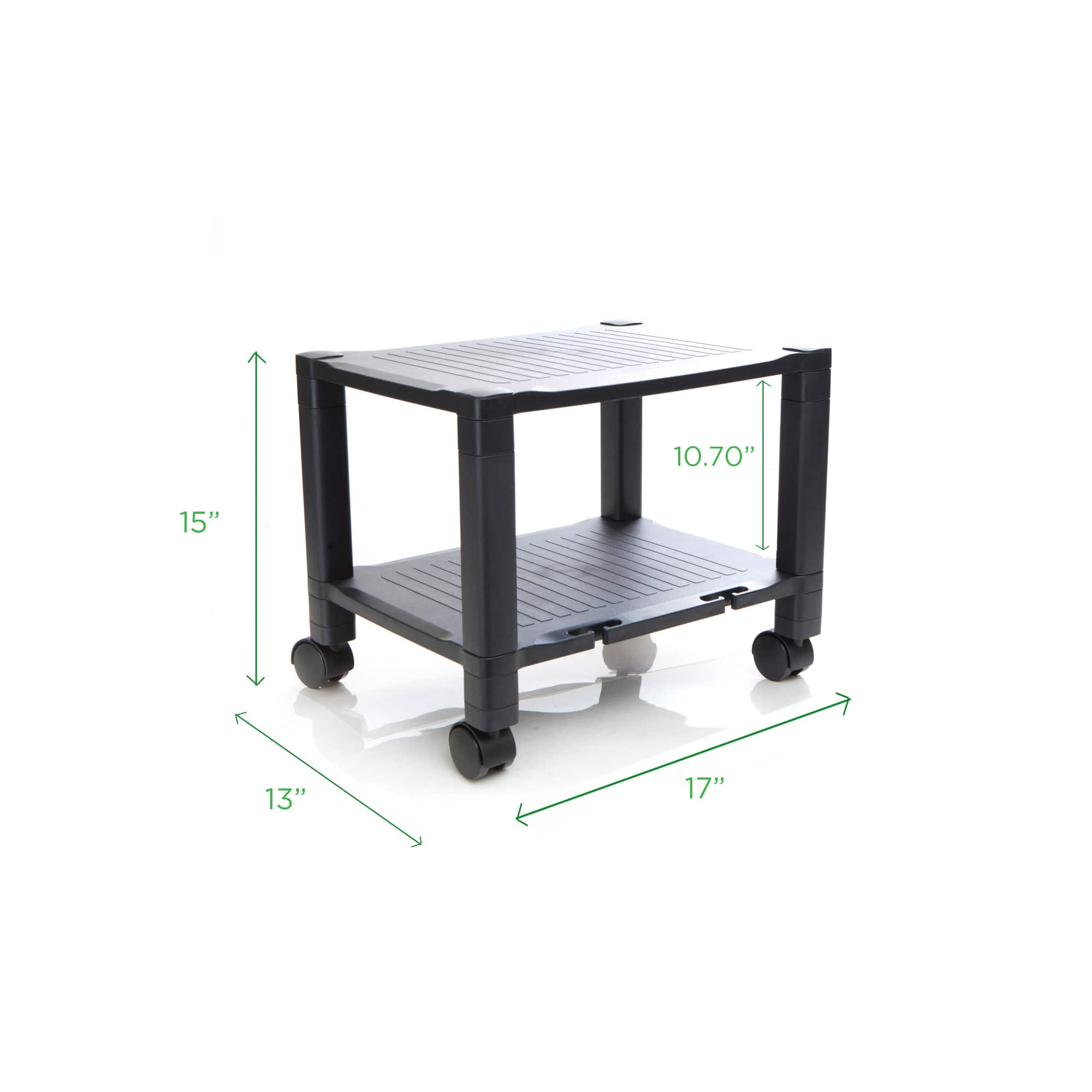 Mind Reader 15" Black 2-Tier Shelf Adjustable Printer Stand with Wheels