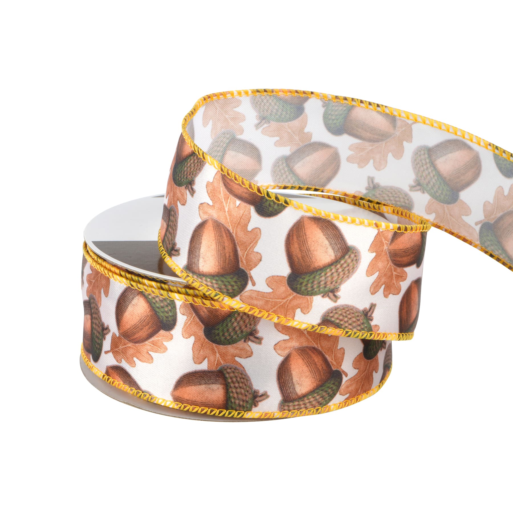 1.5" x 10yd. Brown Acorns Wired Ribbon by Celebrate It®