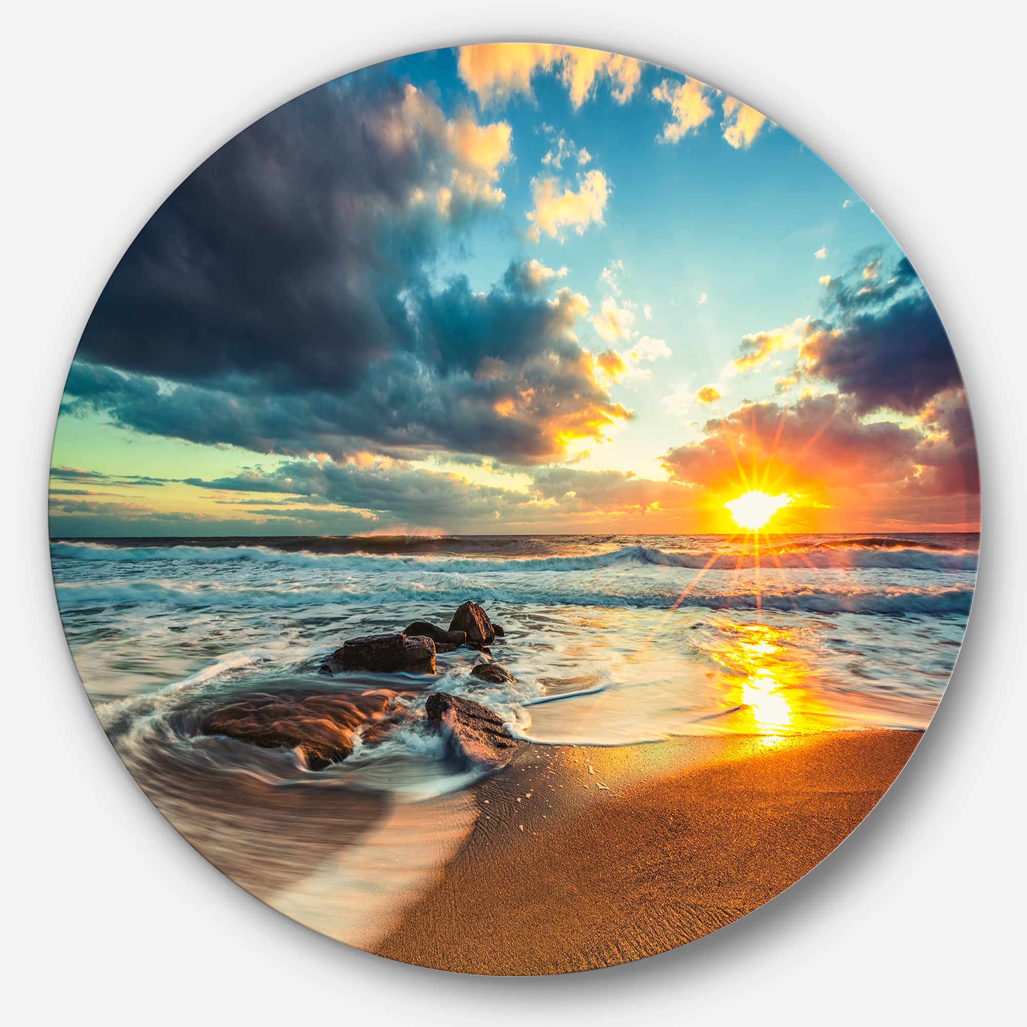 Designart - Beautiful Cloudscape over the Sea' Beach Metal Circle Wall Art