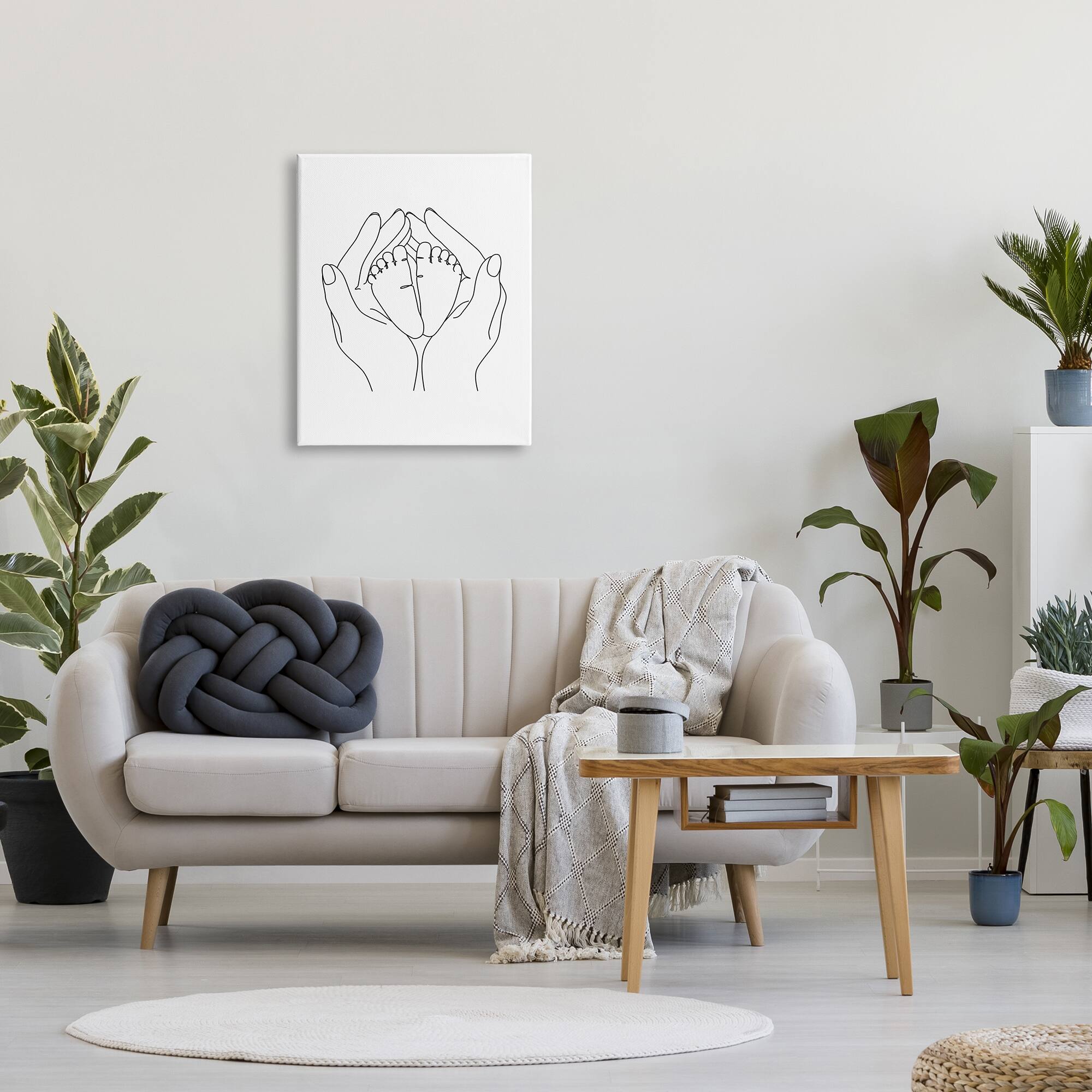 Stupell Industries Hands Holding Baby Feet Minimal Line Drawing Canvas Wall Art