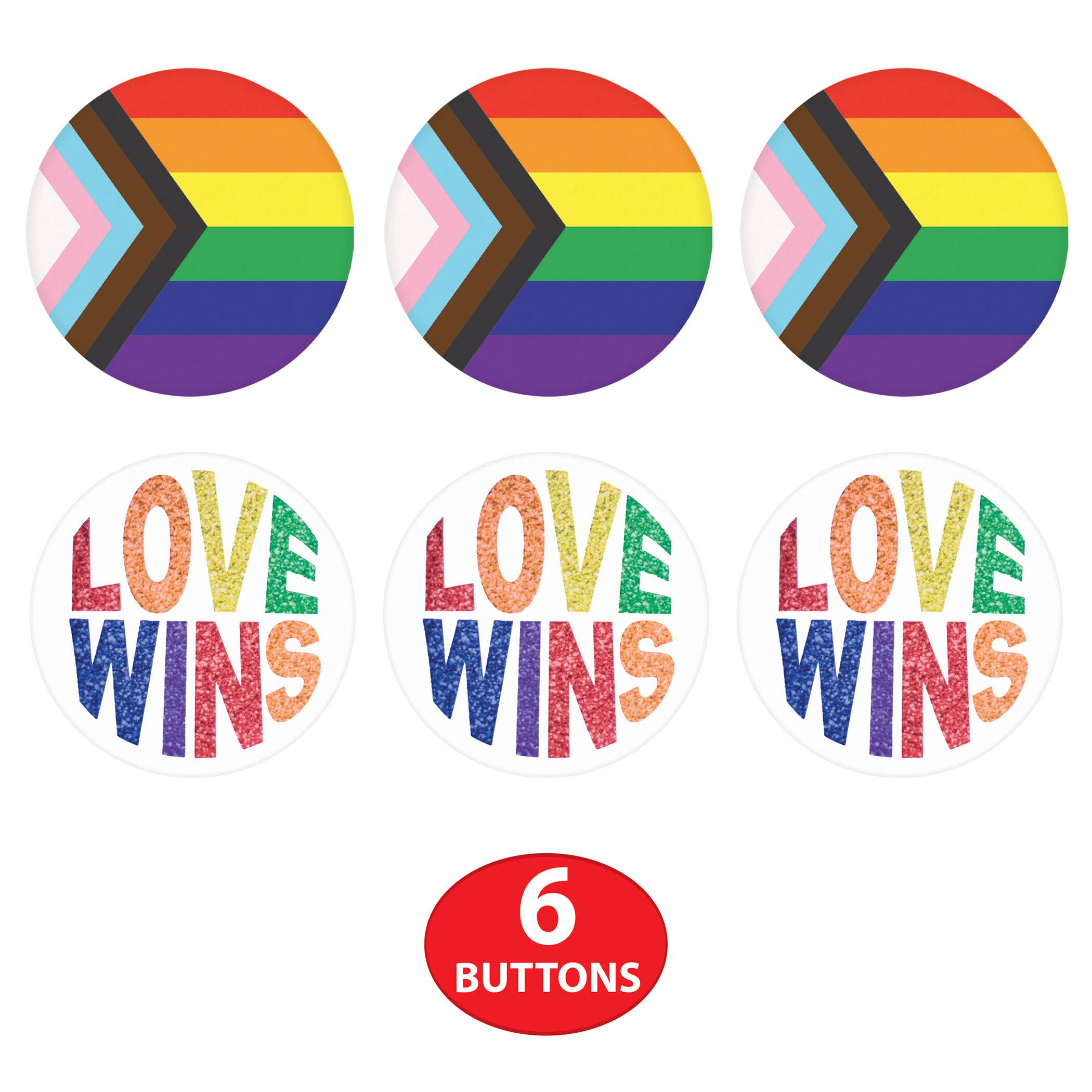 Beistle 2" Pride Flag & Love Wins Buttons Set