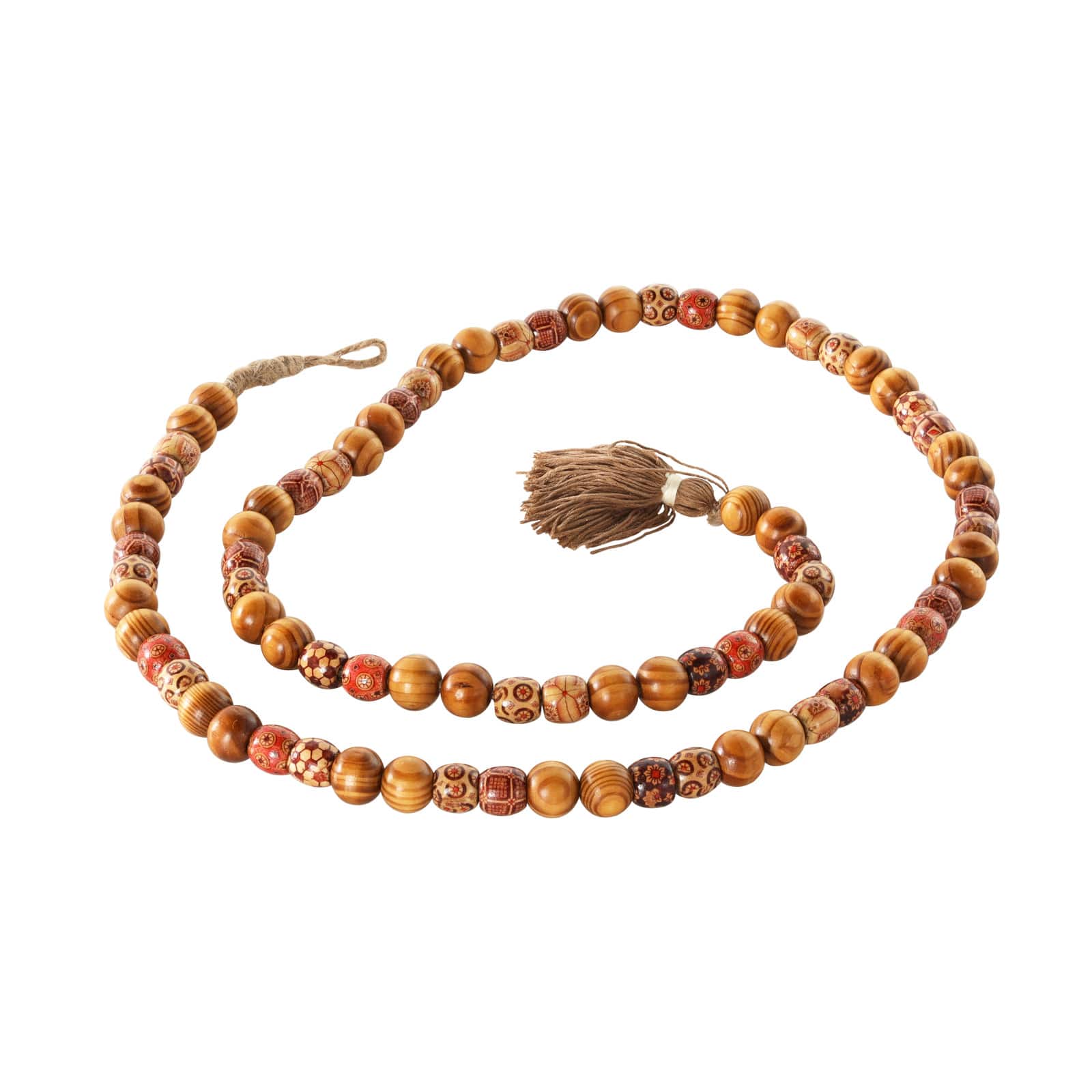 5ft. Wood Handmade Long Beaded Garland with Tassel with Bohemian Patterns