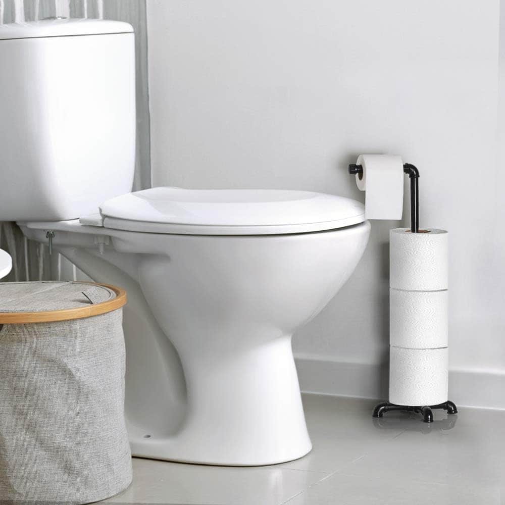 Black Free Standing Toilet Paper Holder Stand