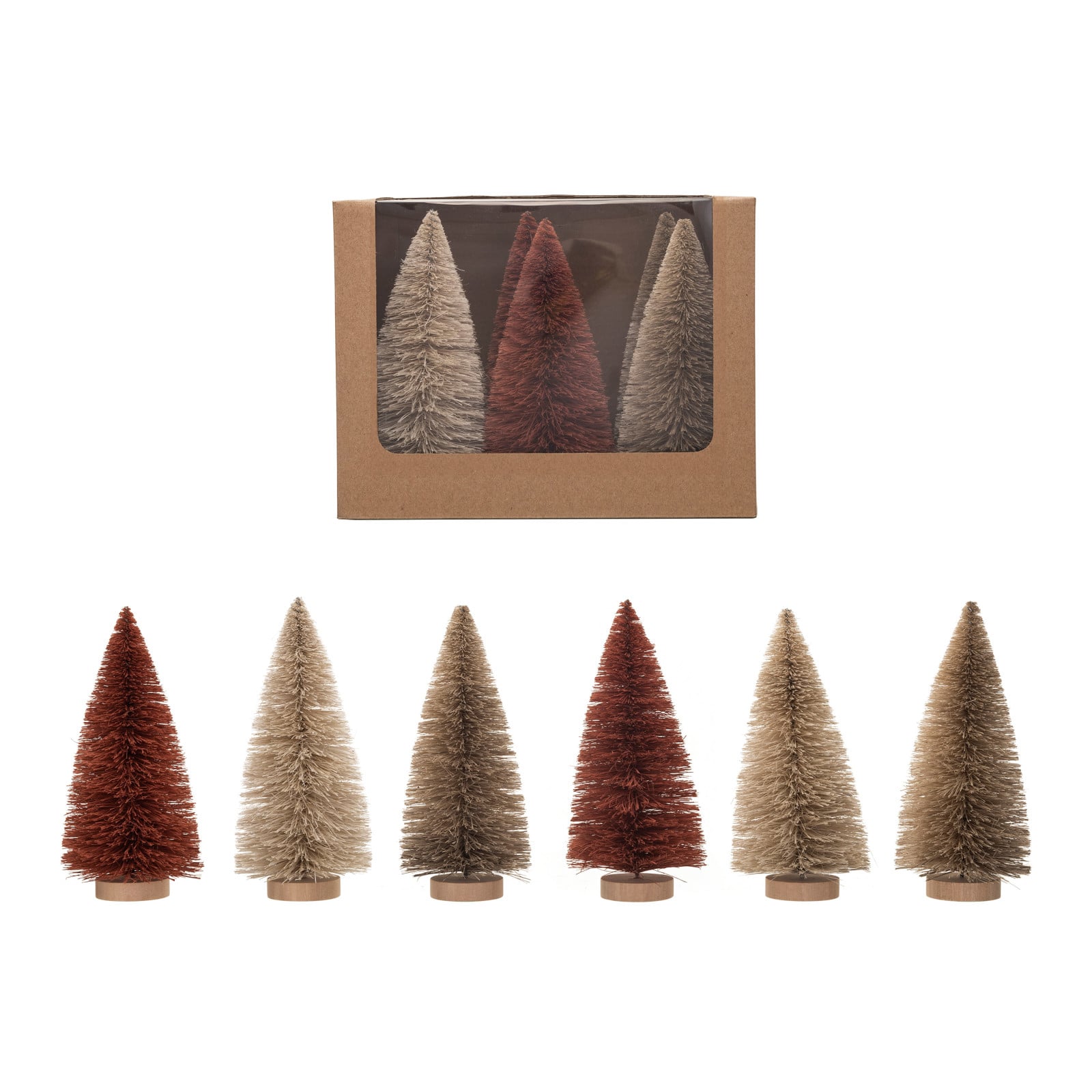 Hello Honey® 6.5" Gray & Mauve Sisal Bottle Brush Tree with Wood Base Set