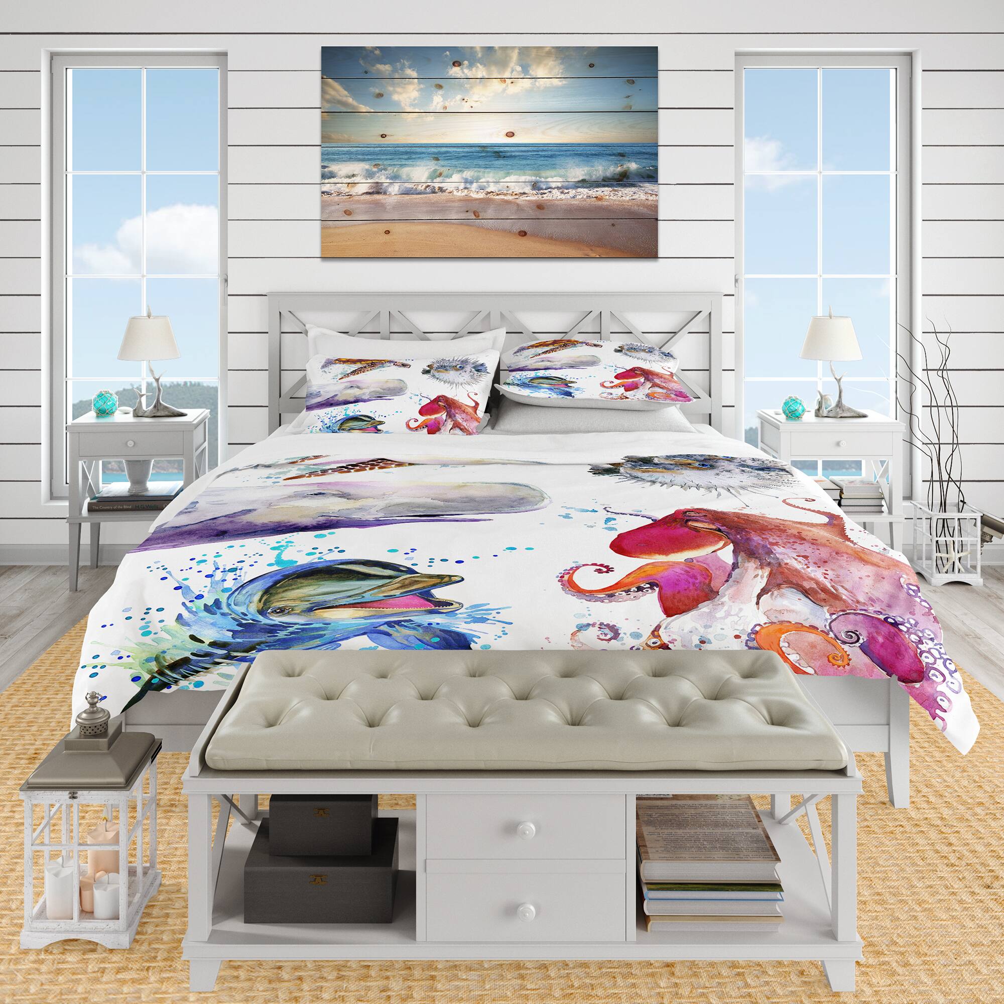 Designart 'Amazing Undersea Life Collage' Nautical & Coastal Bedding Set