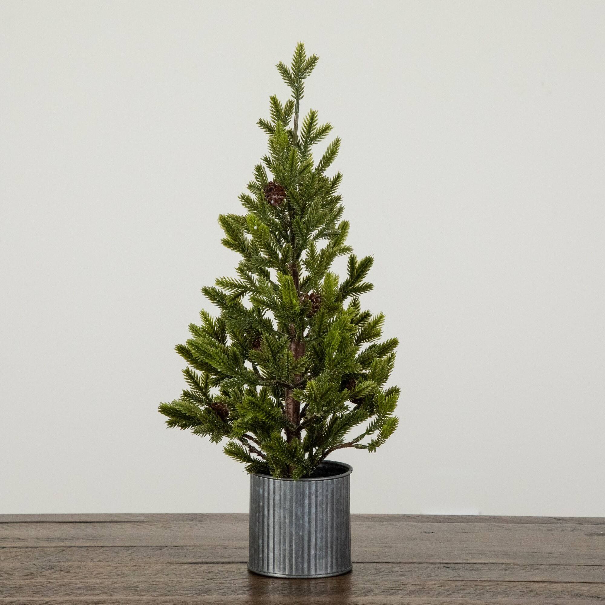 Nearly Natural 18" Unlit Artificial Christmas Tree with Pinecones in Metal Tin Planter