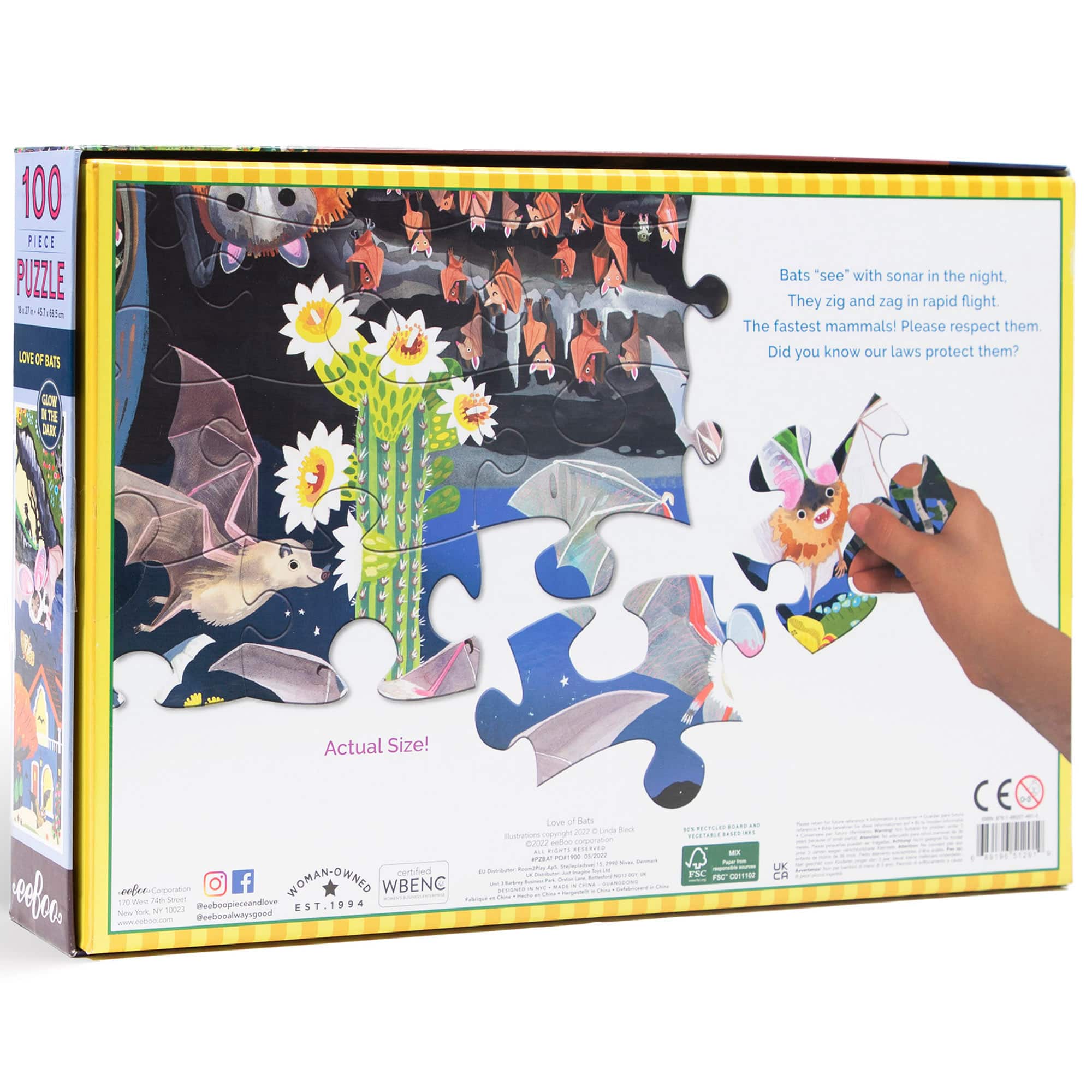 eeBoo Love of Bats Glow in the Dark 100 Piece Jigsaw Puzzle