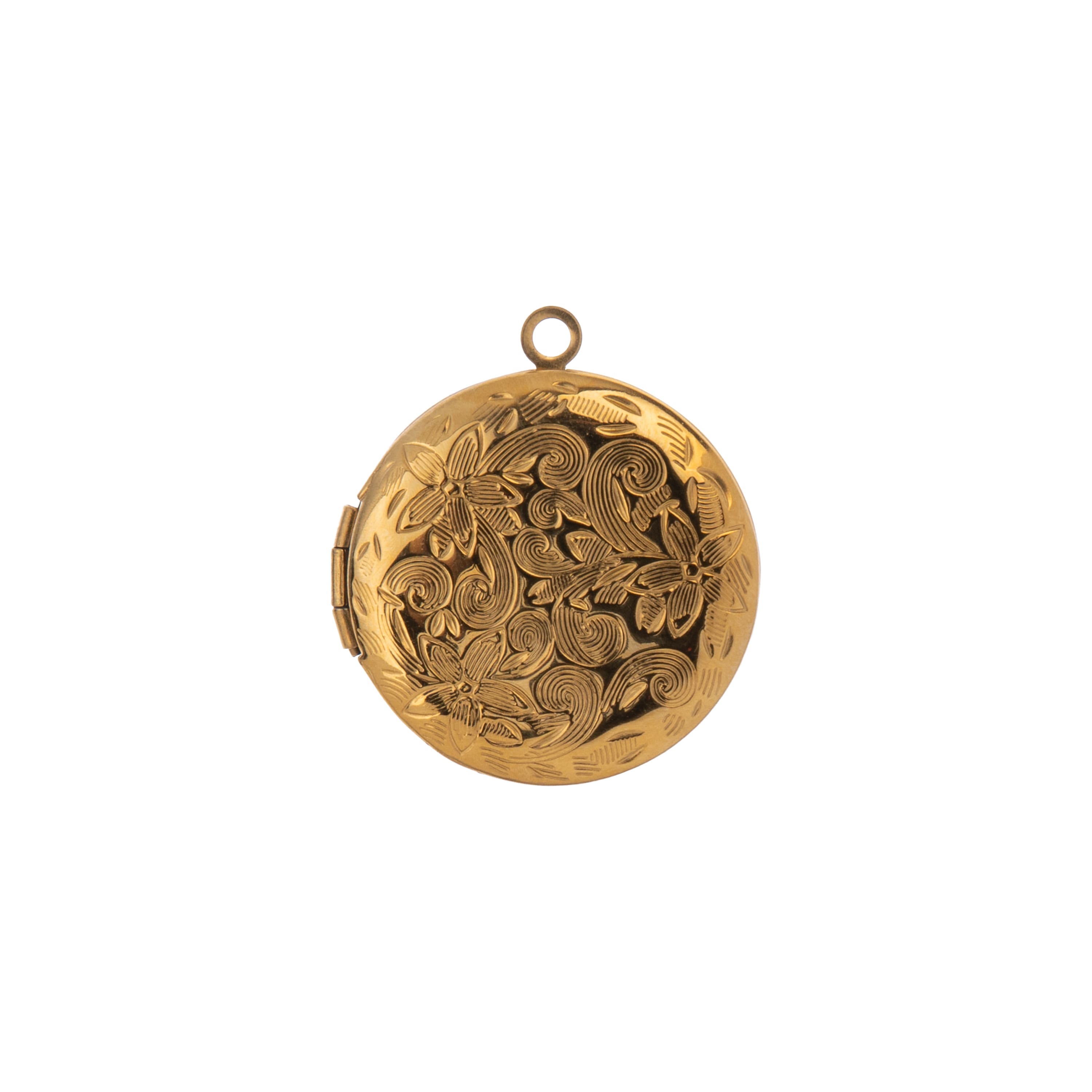 Gold Floral Stainless Steel Round Locket by Bead Landing™