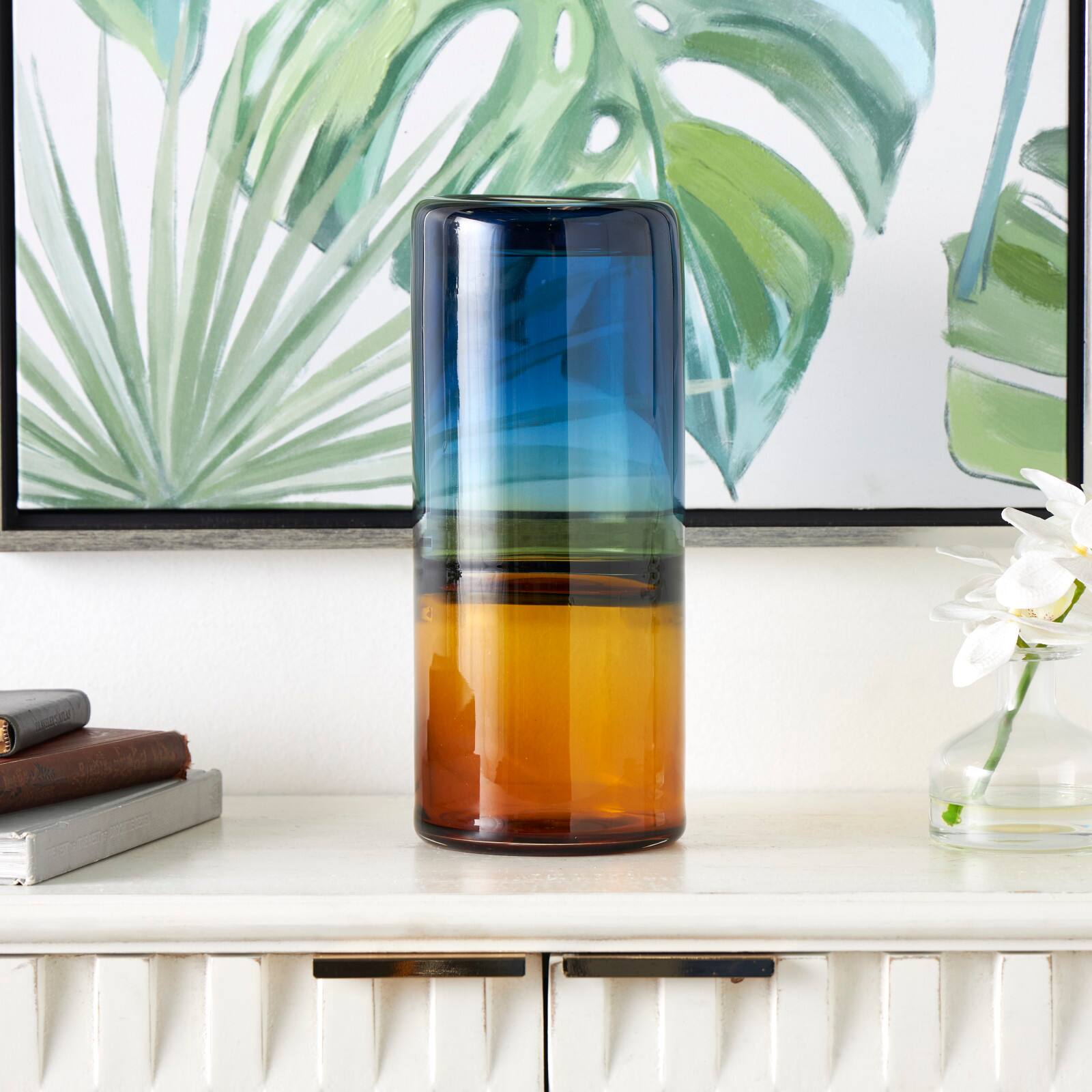 11" Blue & Yellow Ombre Cylinder Glass Vase