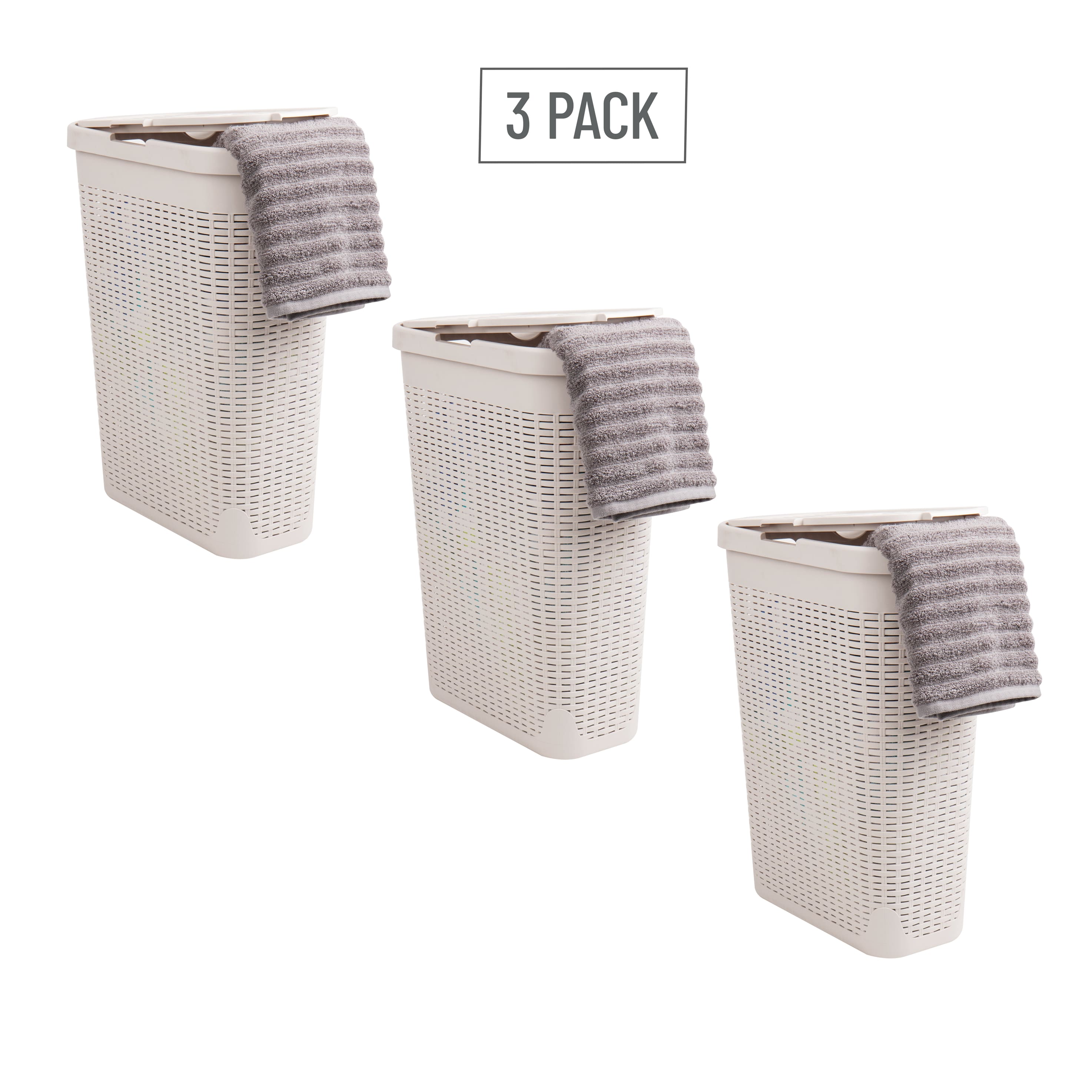 Mind Reader 40L Hamper Laundry Basket with Cutout Handles, 3-Pack