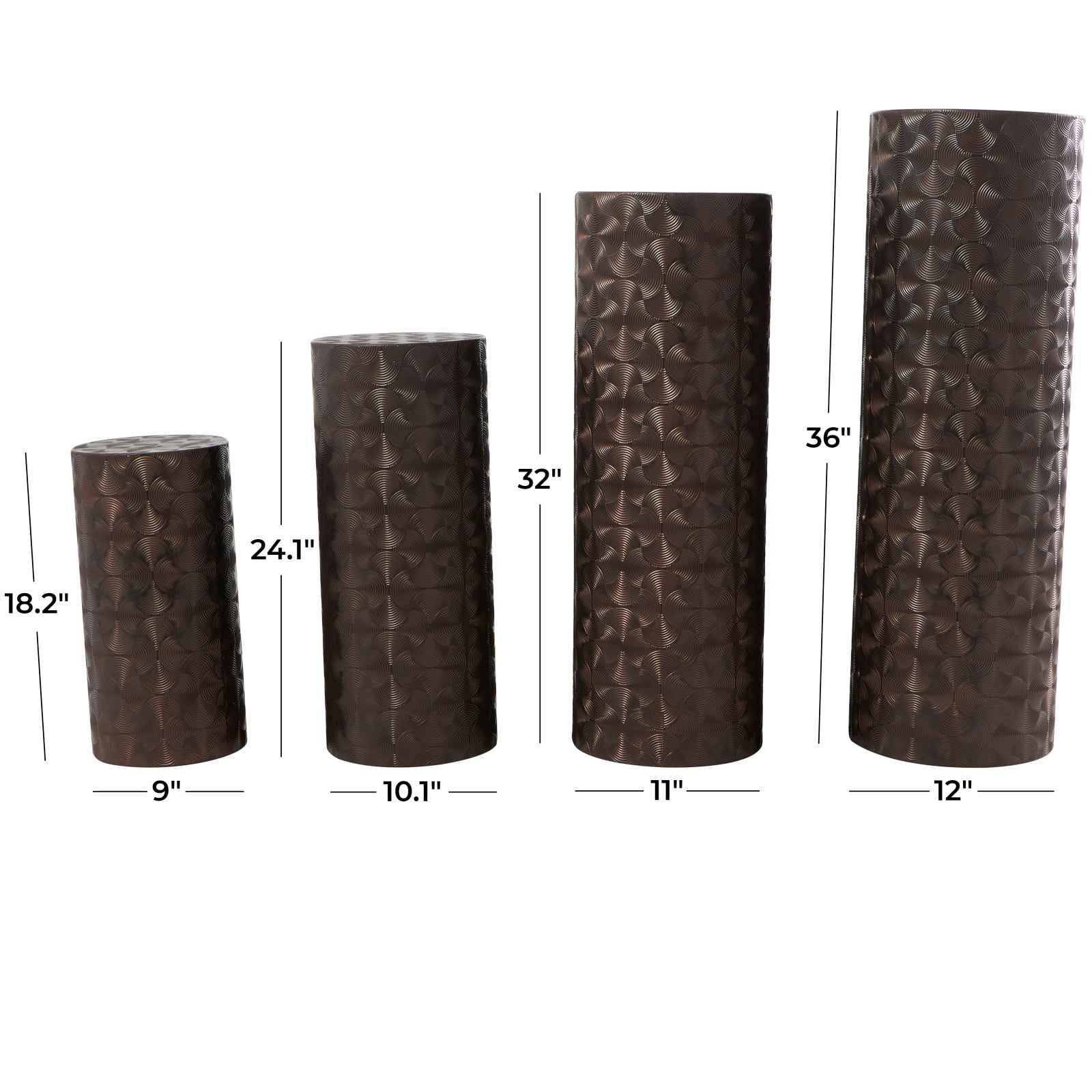Brown Metal Tall Slim Abstract Pedestal Table with Grooved Shell Design Set