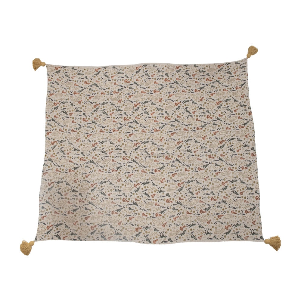 Hello Honey® Woven Recycled Cotton Blend Throw Blanket with Floral Pattern and Tassels