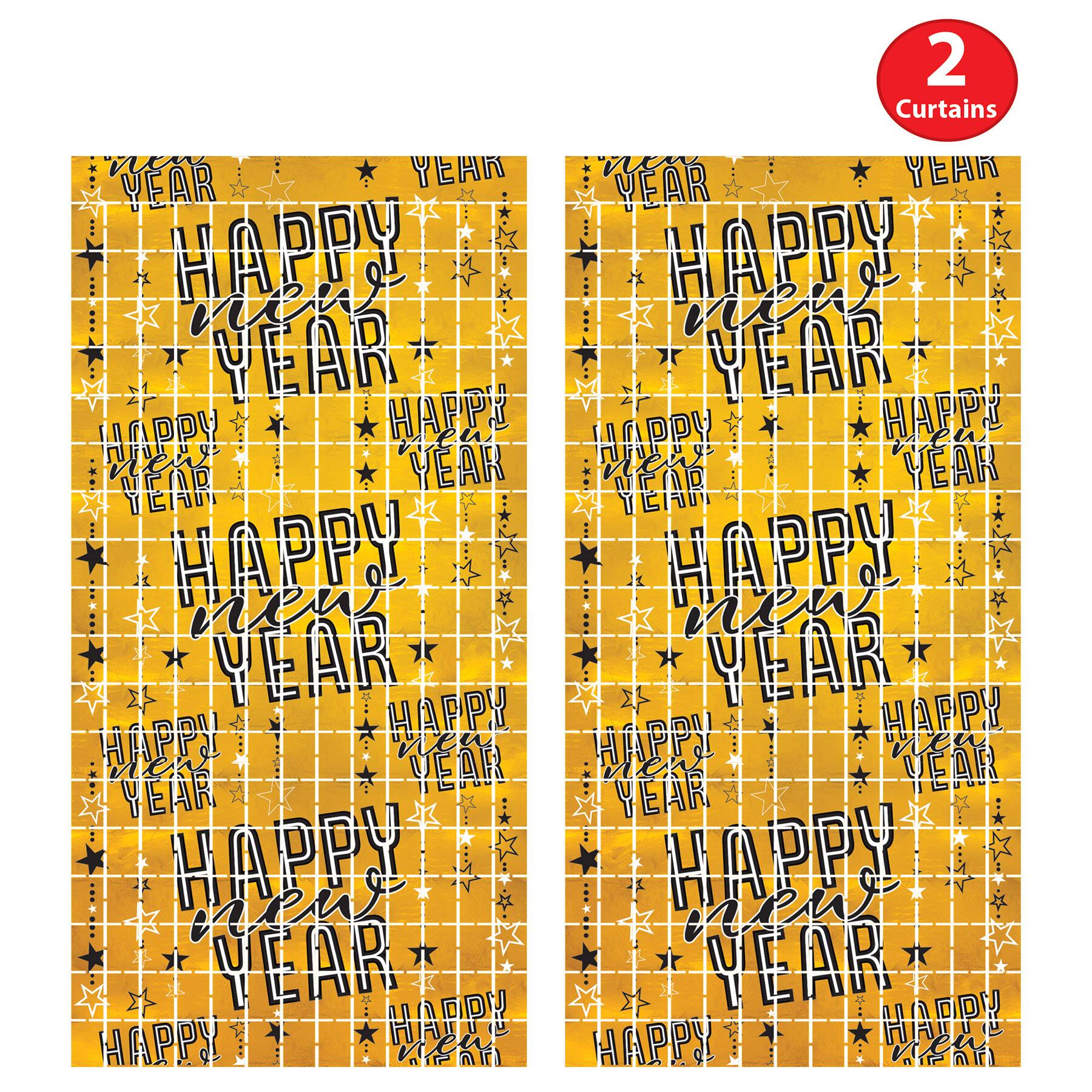 Beistle 6ft. x 3ft. Happy New Year Metallic Square Curtains, 2ct.