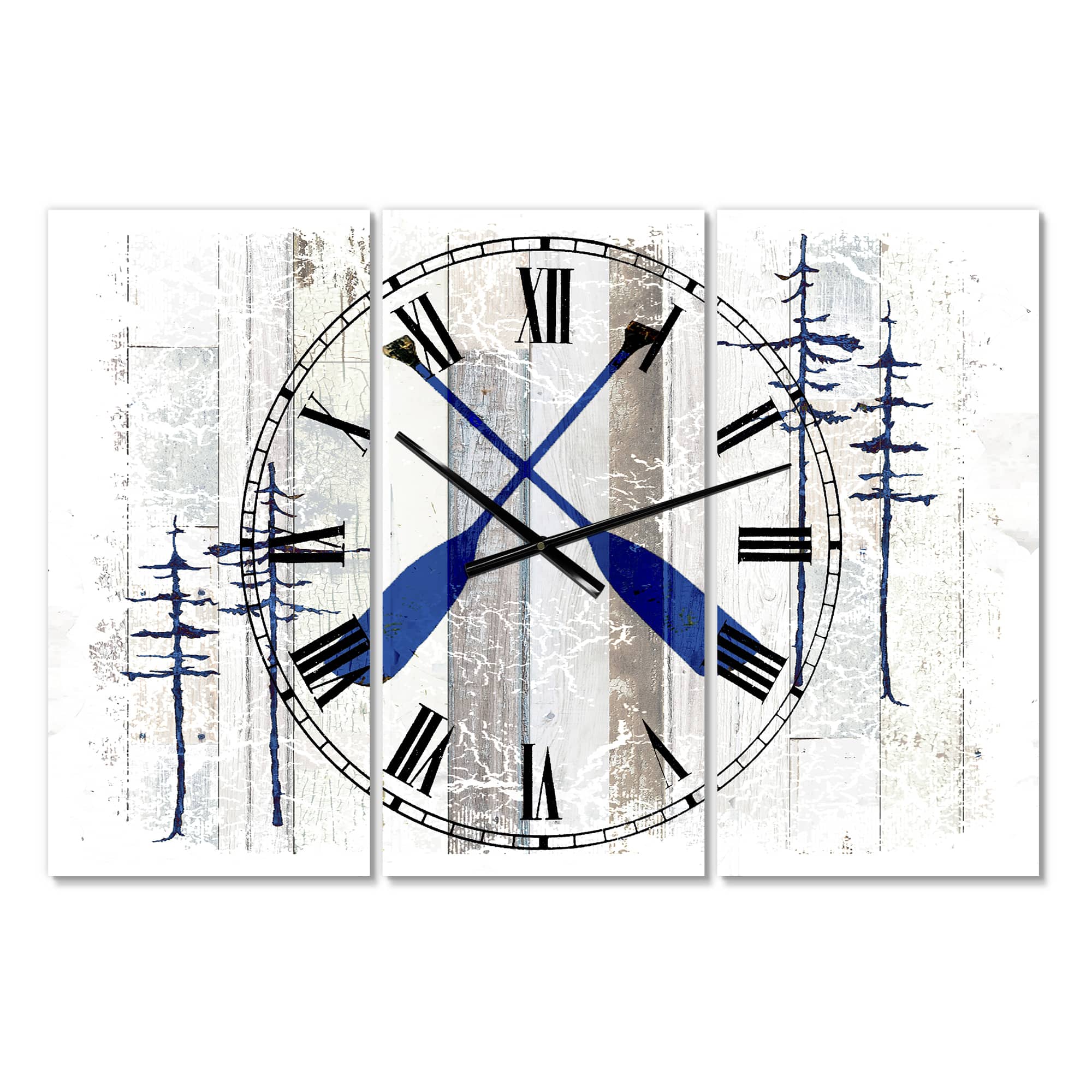 Designart The Blue Moose Oars Oversized Cottage 3 panel Wall Clock