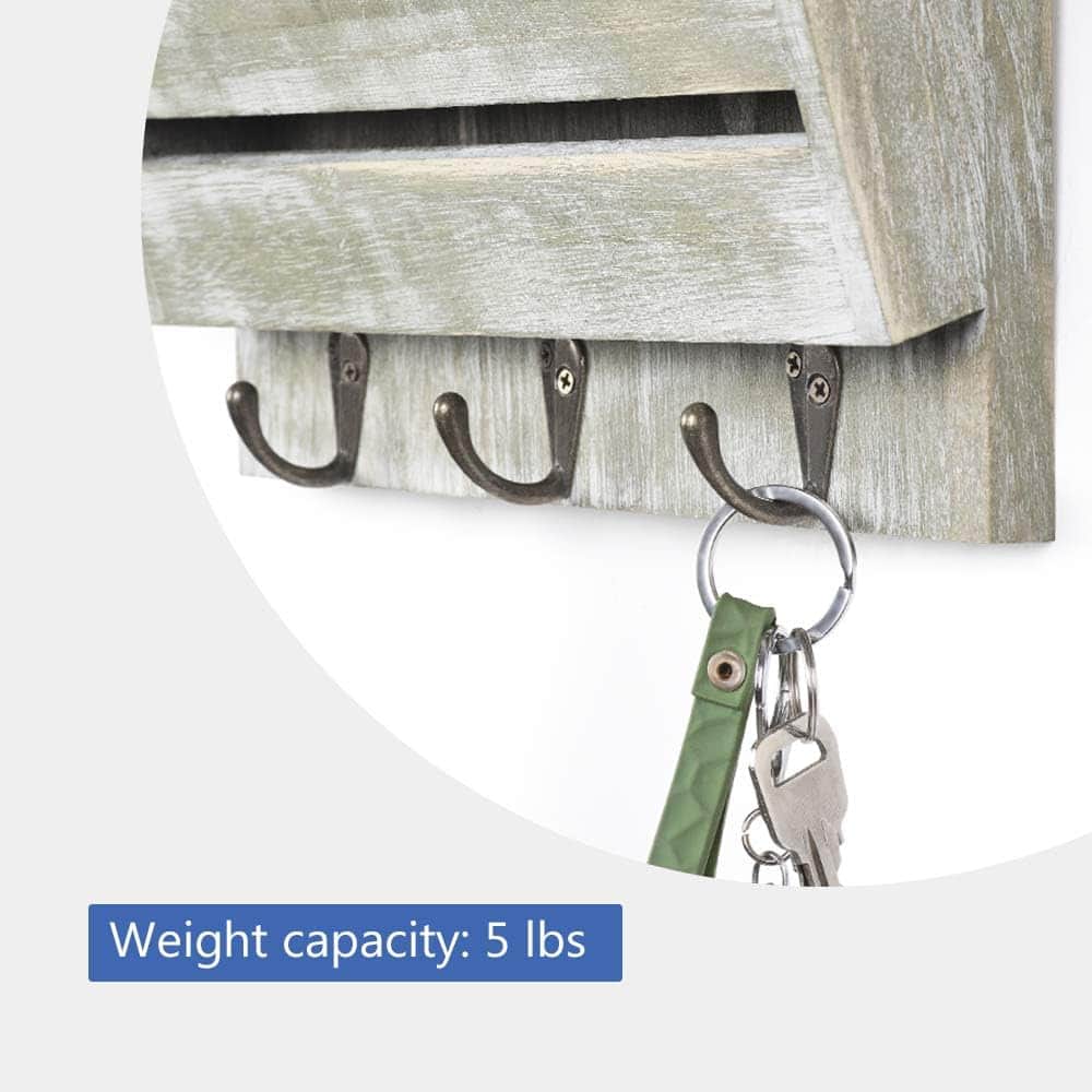 NEX™ 16" Olive Green Wood Wall-Mounted Mail & Key Holder Organizer with 4 Key Hooks
