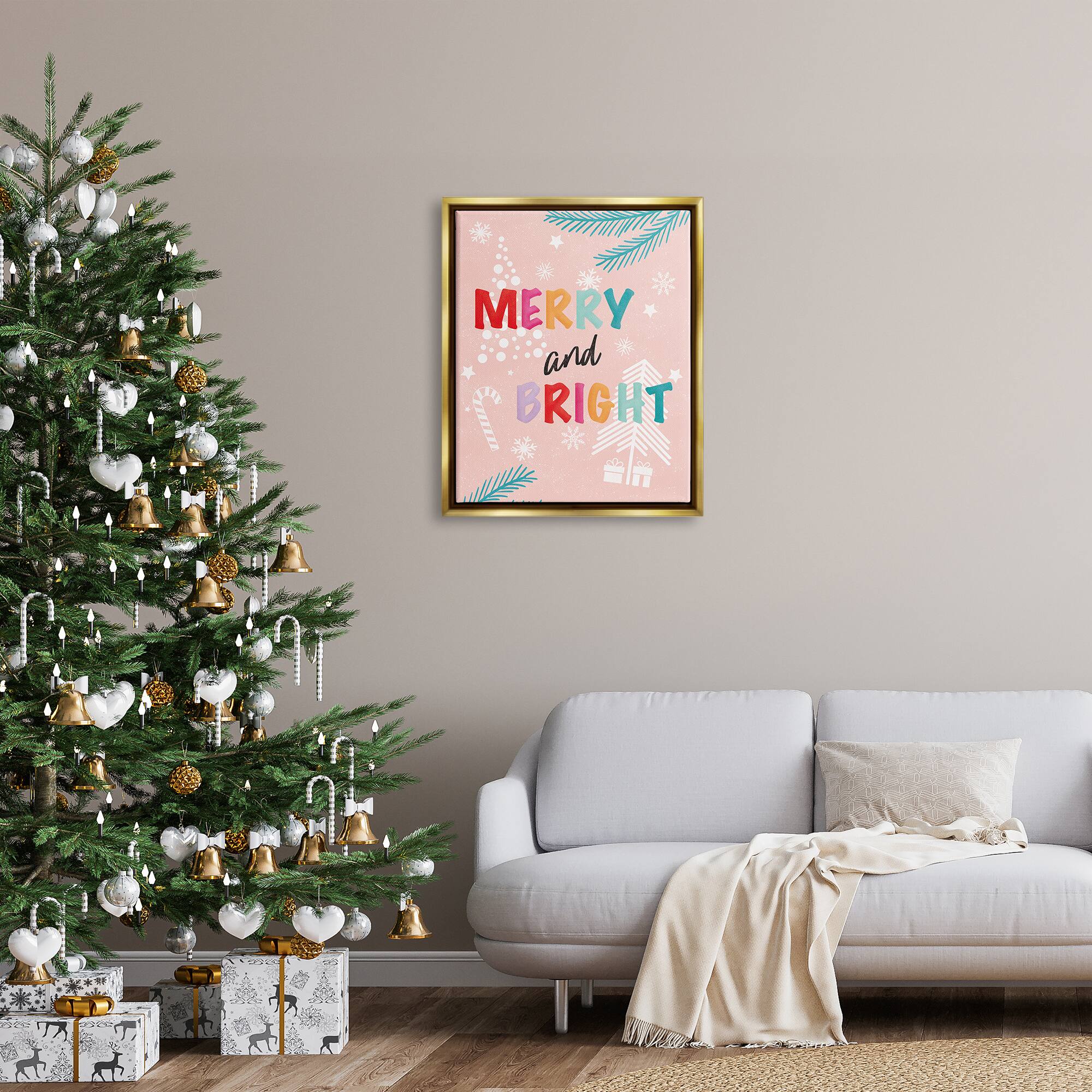 Stupell Industries Merry & Bright Pastel Phrase Framed Floater Canvas Wall Art