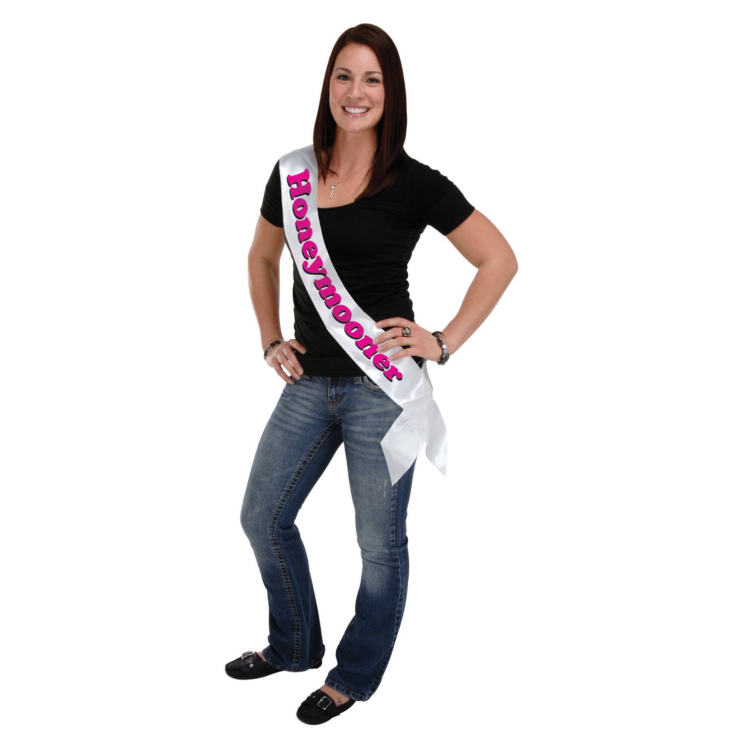Beistle 33" x 4" White & Pink Honeymooner Satin Sash