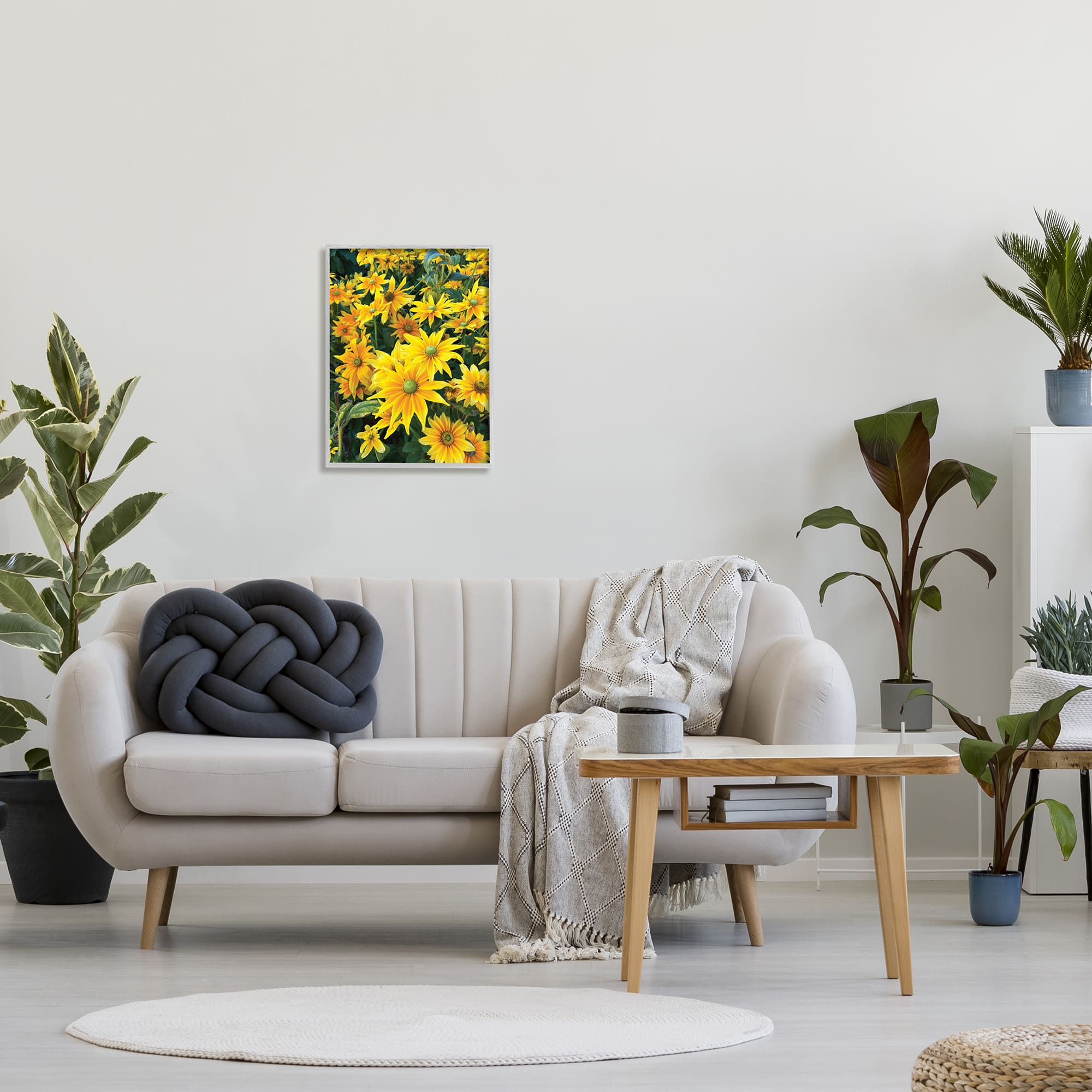 Stupell Industries Sunflower Field Blooming Green Bulbs Yellow Petals in Gray Frame Wall Art