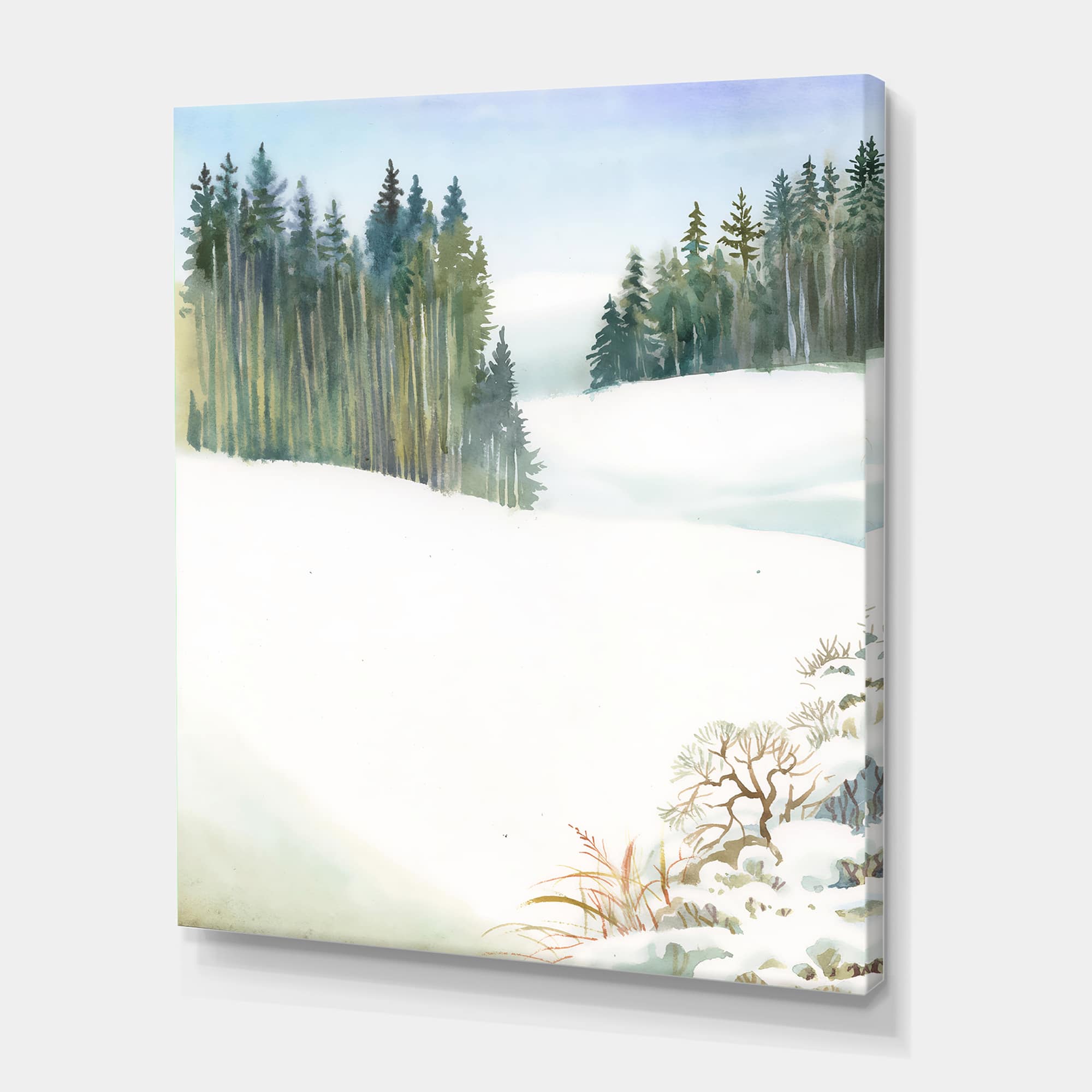 Designart - Pine Forest In Snowy Winter Landscape - Traditional Canvas Wall Art Print