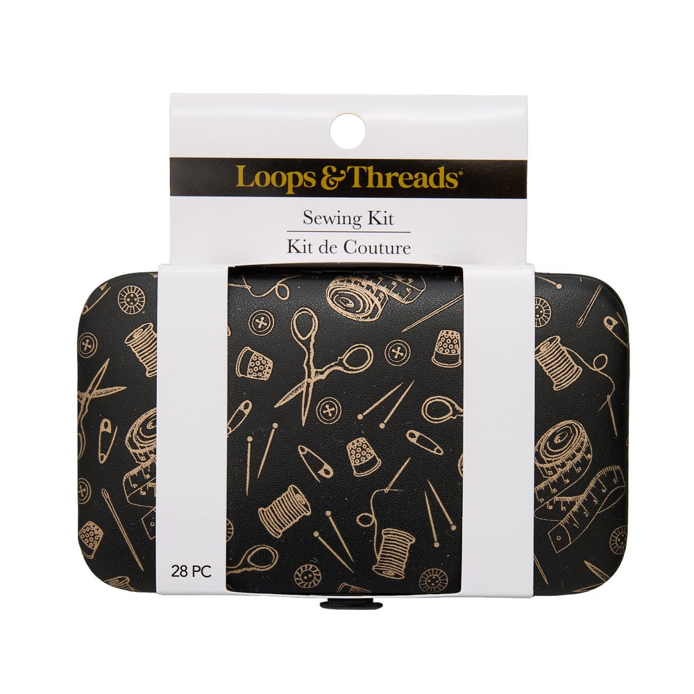 Black & Gold Notions Faux Leather Sewing Kit by Loops & Threads®