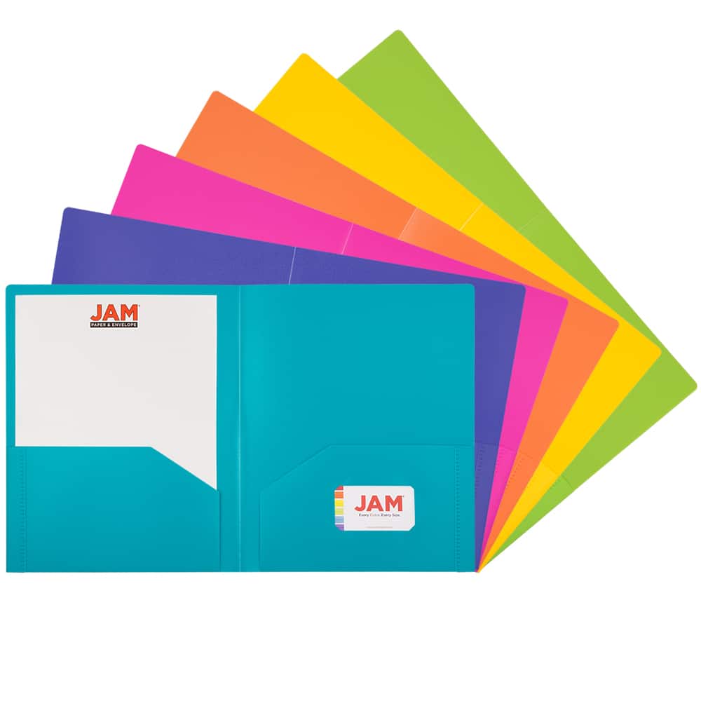 JAM Paper Fashion Color Heavy Duty Plastic 2-Pocket School Folders, 6ct.