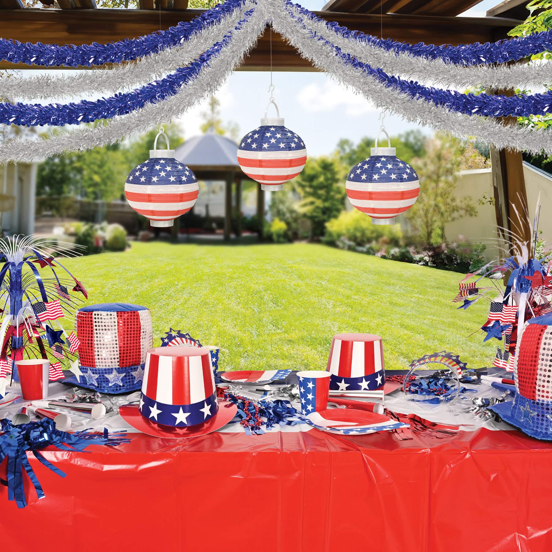 Beistle 8" Pre-Lit Patriotic Light-Up Paper Lanterns, 3ct.