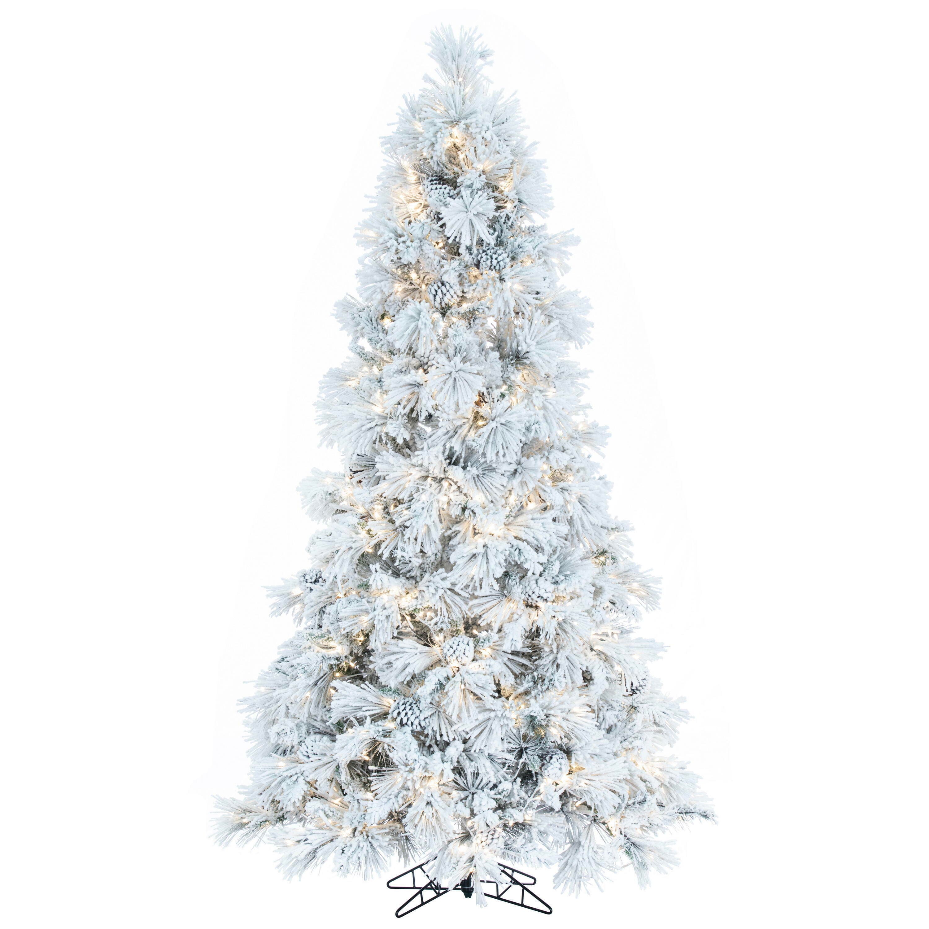 7.5ft. Pre-Lit Flocked Atka Artificial Christmas Tree, Warm White Wide Angle Low Voltage LED Lights