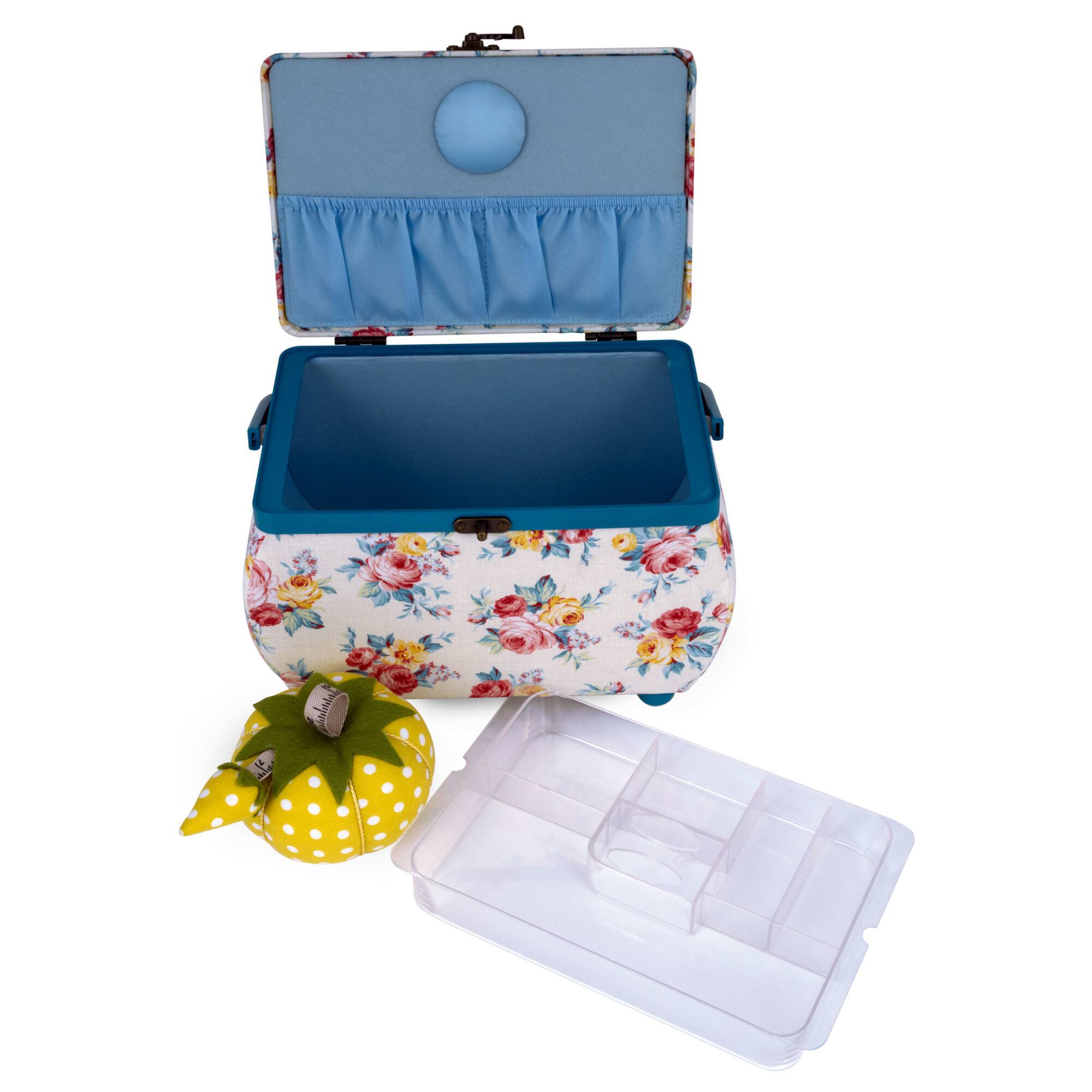 Dritz® Bright Floral Medium Curved Sewing Basket With Tomato Pincushion