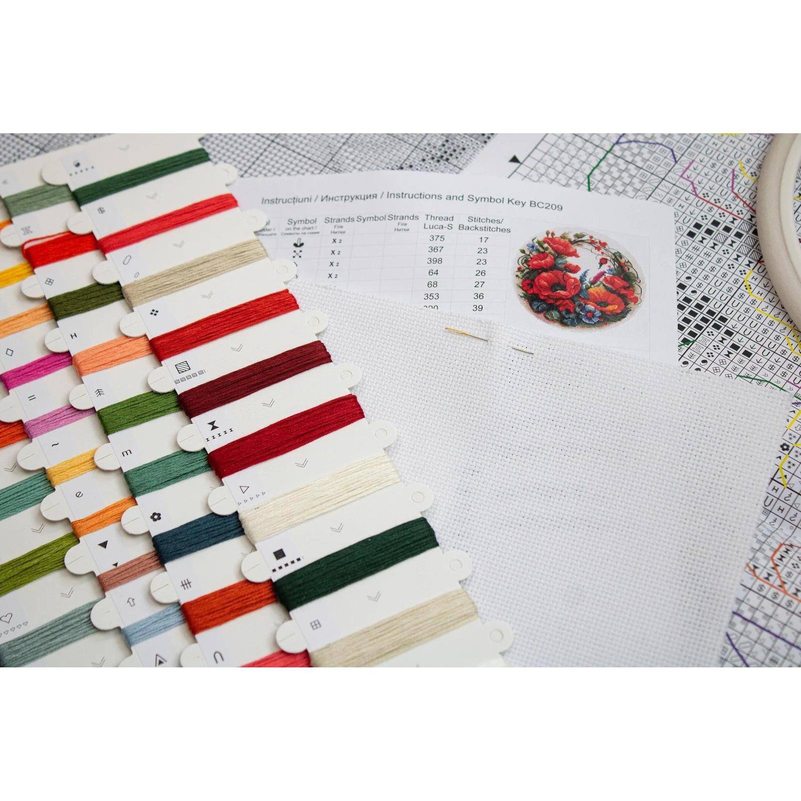 Luca-S Composition with Poppies Counted Cross Stitch Kit with Display Hoop
