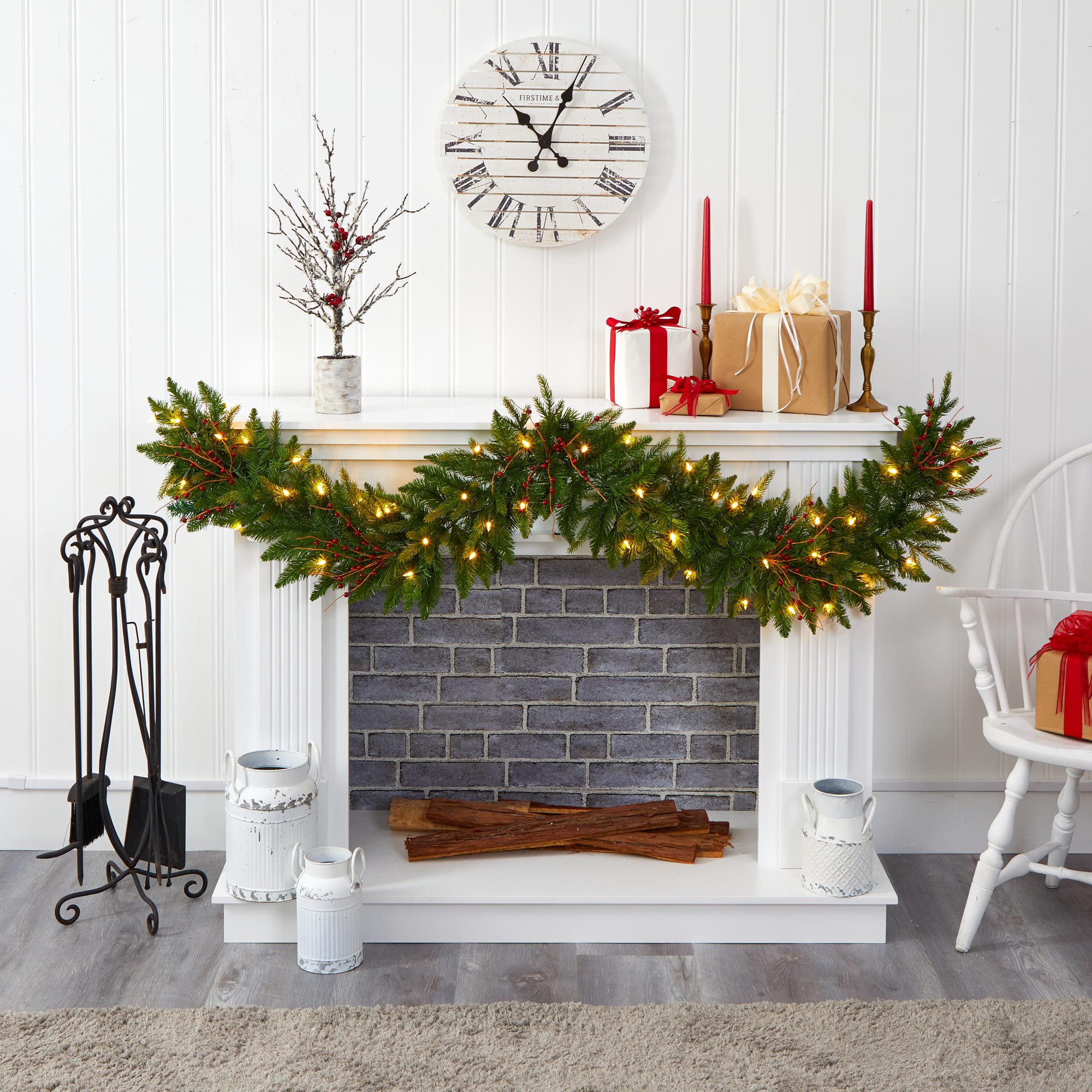6ft. LED Christmas Pine & Berries Garland