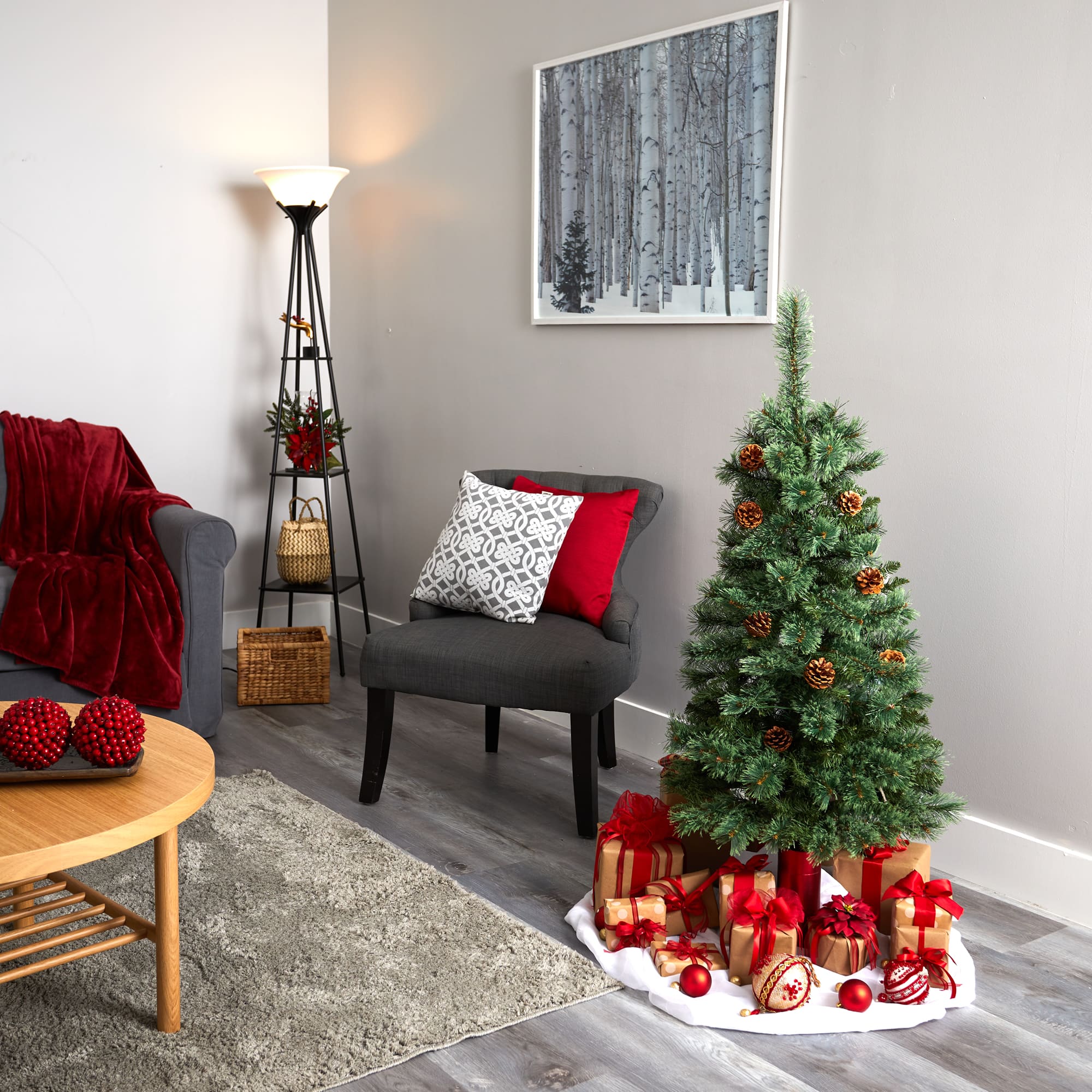 4ft. Pre-Lit White Mountain Pine & Pinecones Artificial Christmas Tree with Clear LED Lights