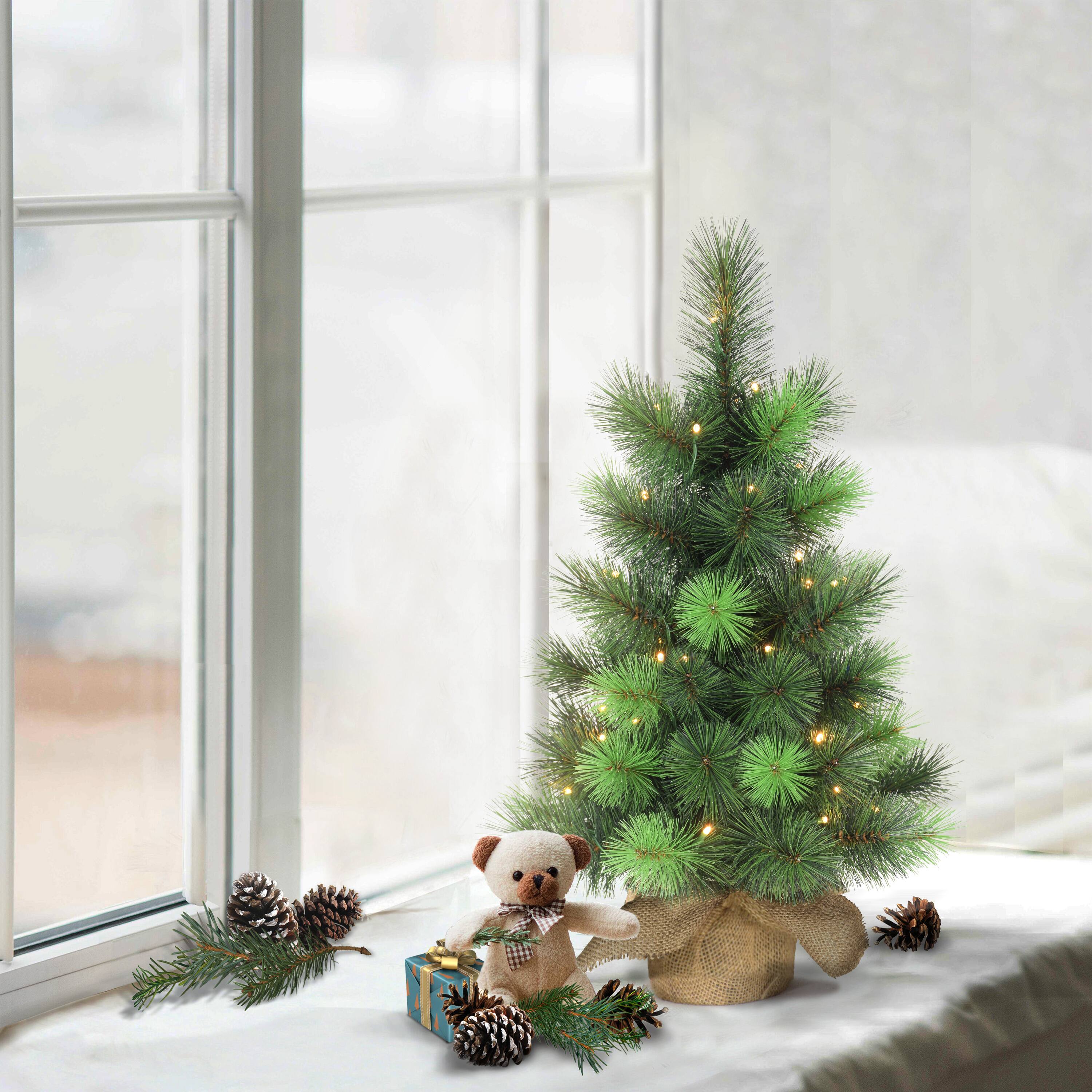 6 Pack: 2ft. Pre-Lit Artificial Christmas Tree in Burlap Base, Warm White LED Lights