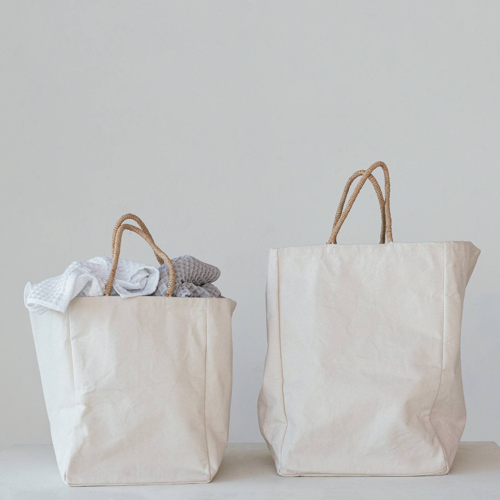 Hello Honey® Natural Classic Cotton Canvas Tote Bag Set with Braided Handles