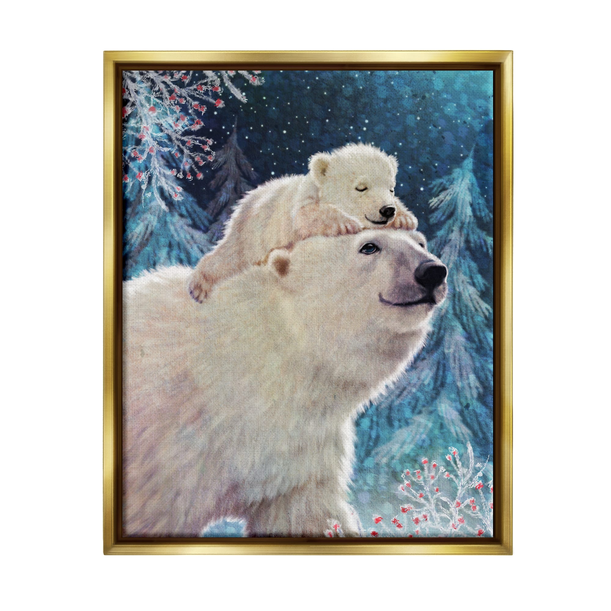 Stupell Industries Polar Bear & Cub Winter Scene Framed Floater Canvas Wall Art